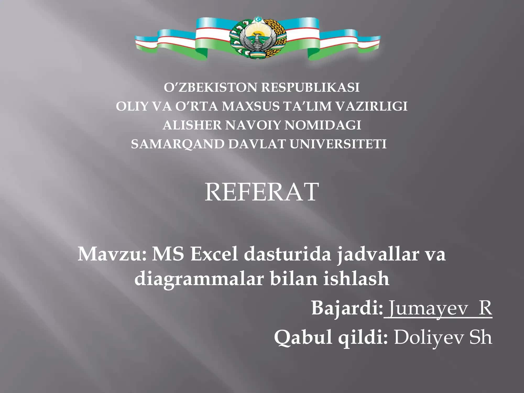 MS Excel dasturida jadvallar va diagrammalar bilan ishlash 1