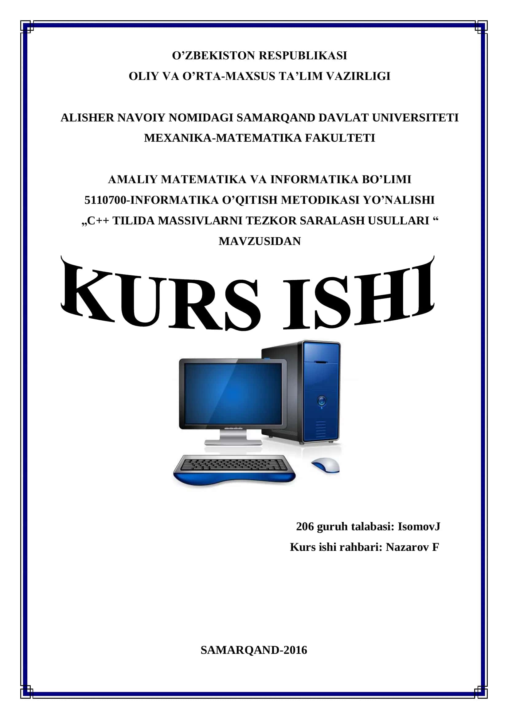 INFORMATIKA O’QITISH METODIKASI YO’NALISHI 1