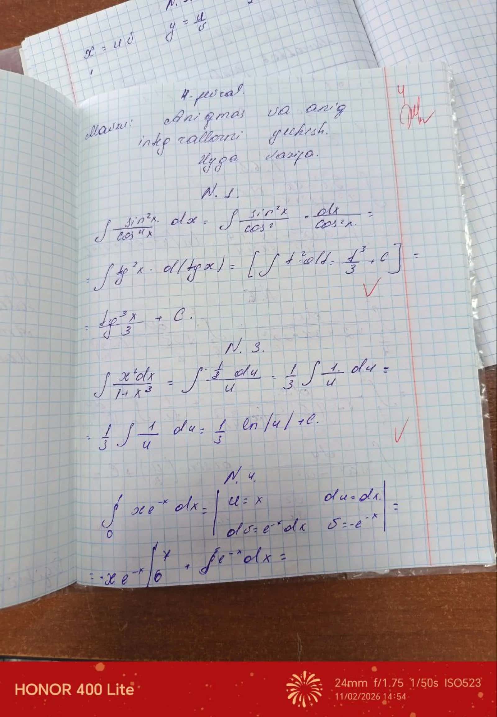Aniqmas va aniq integral bo'yicha misollar 1