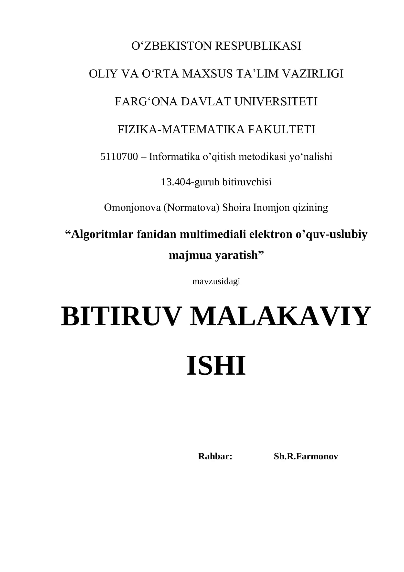“Algоritmlar fanidan multimediali elektrоn o’quv-uslubiy 1