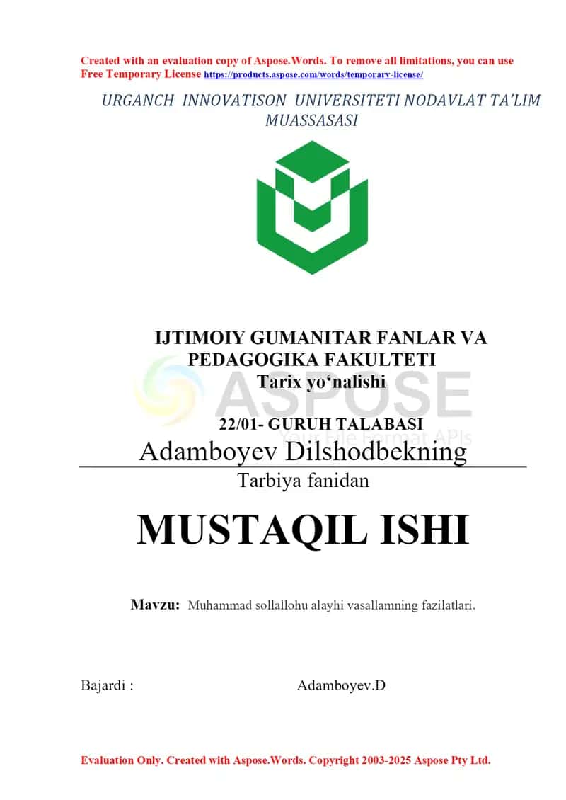 Muhammad sollallohu alayhi vasallamning fazilatlari 1