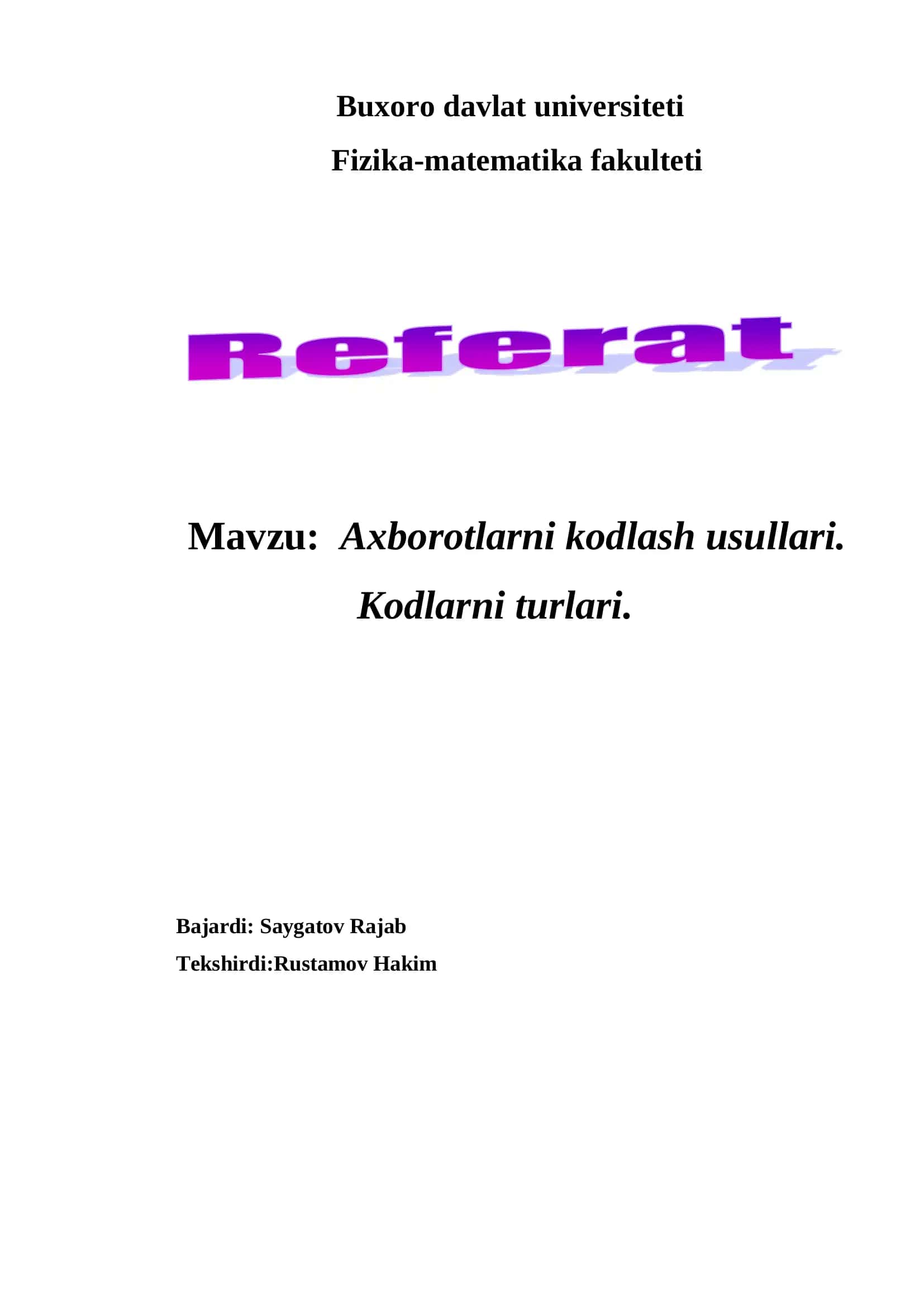 Axborotlarni kodlash usullari 1