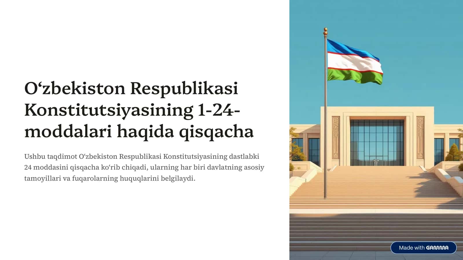 O‘zbekiston Respublikasi Konstitutsiyasi 1-24-moddalari 1