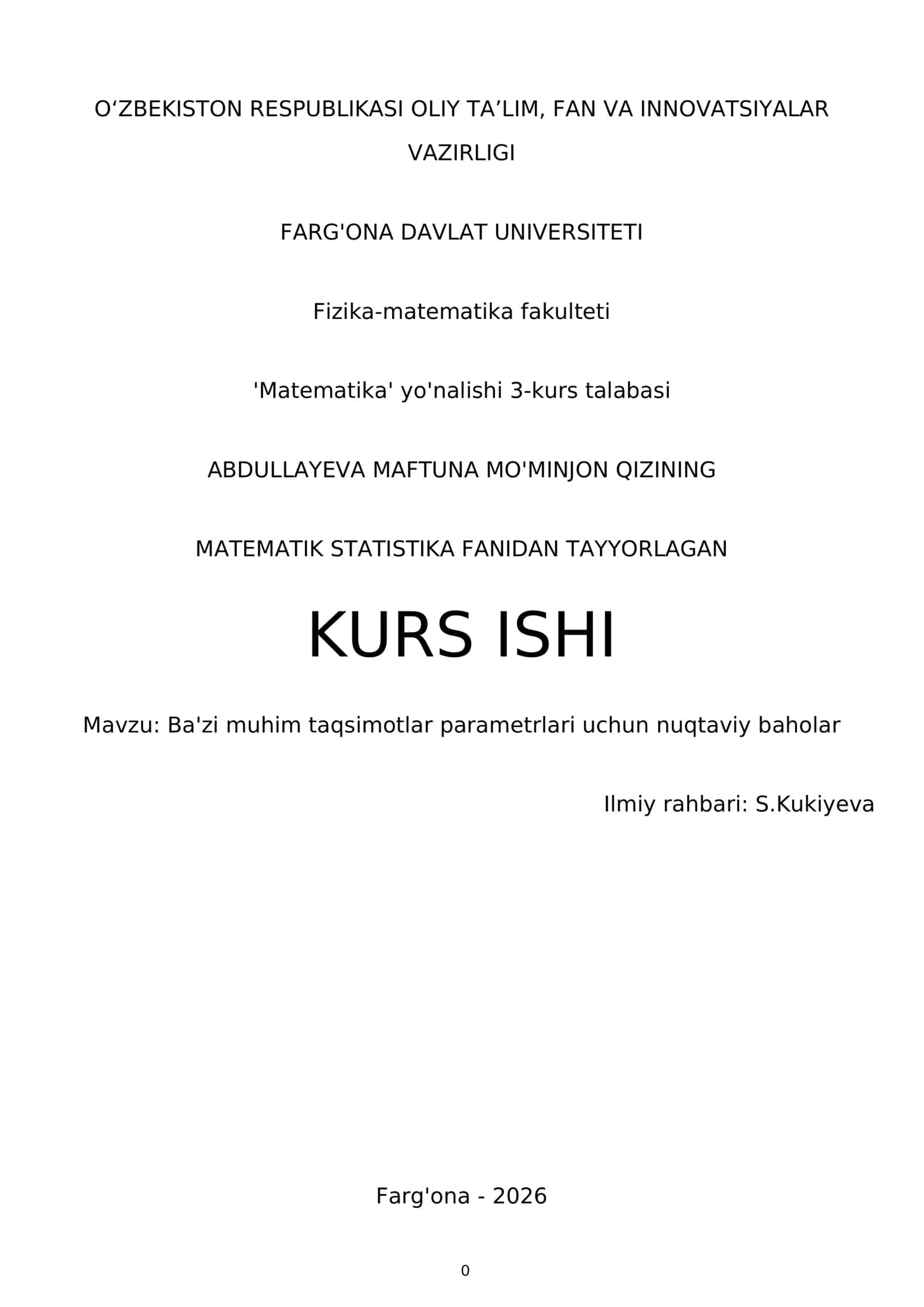 MATEMATIK STATISTIKA FANIDAN TAYYORLAGAN KURS ISHI 1