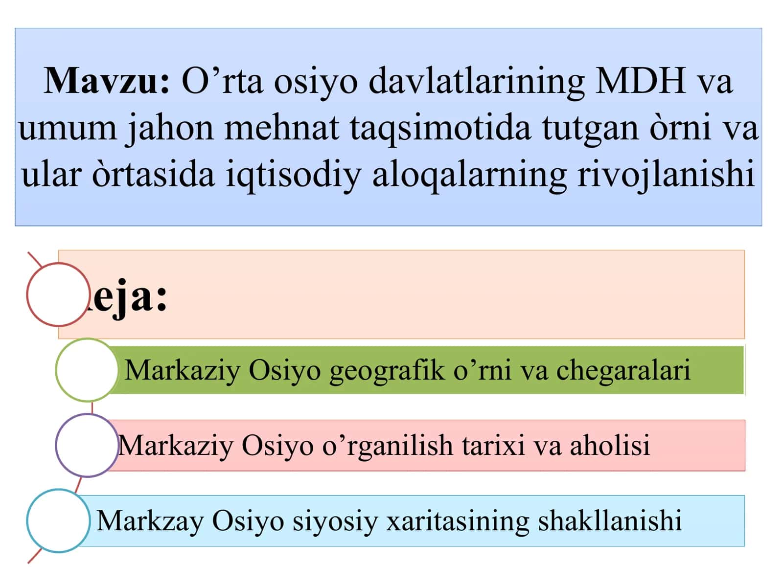O’rta osiyo davlatlarining MDH va 1