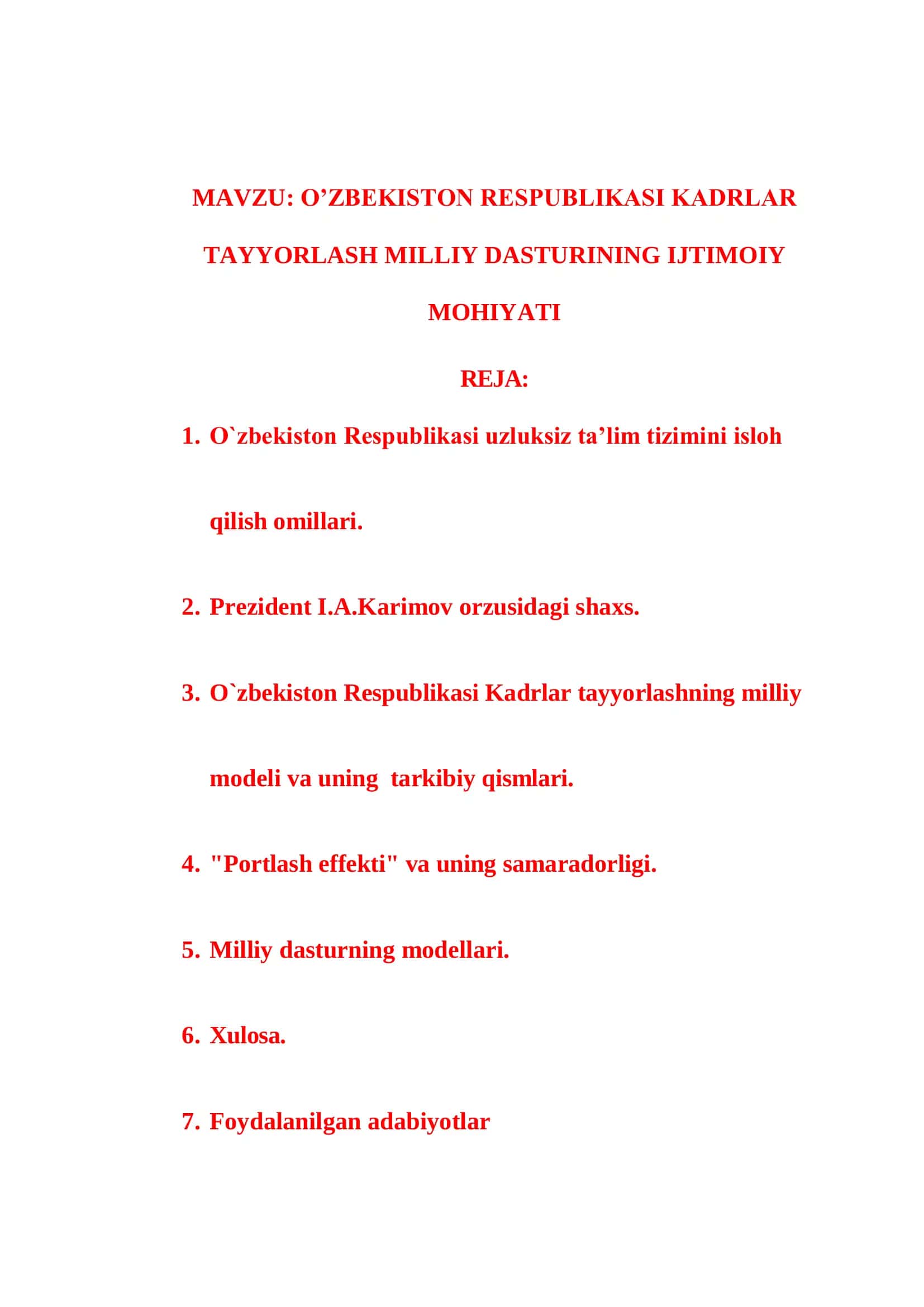 O‘zbekiston Respublikasi Kadrlar Tayyorlash Milliy Modeli 1