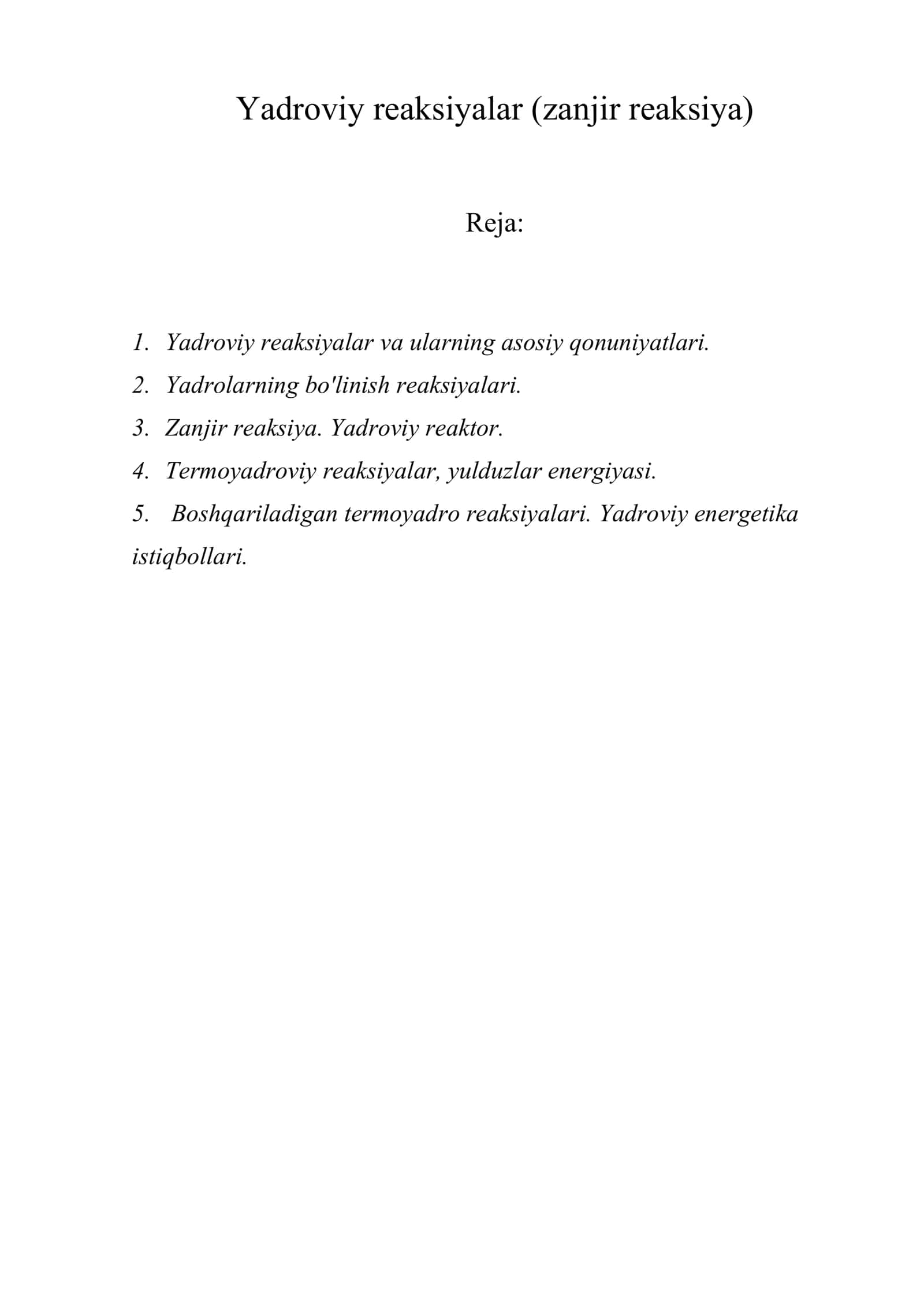 Yadroviy reaksiyalar (zanjir reaksiya) 1