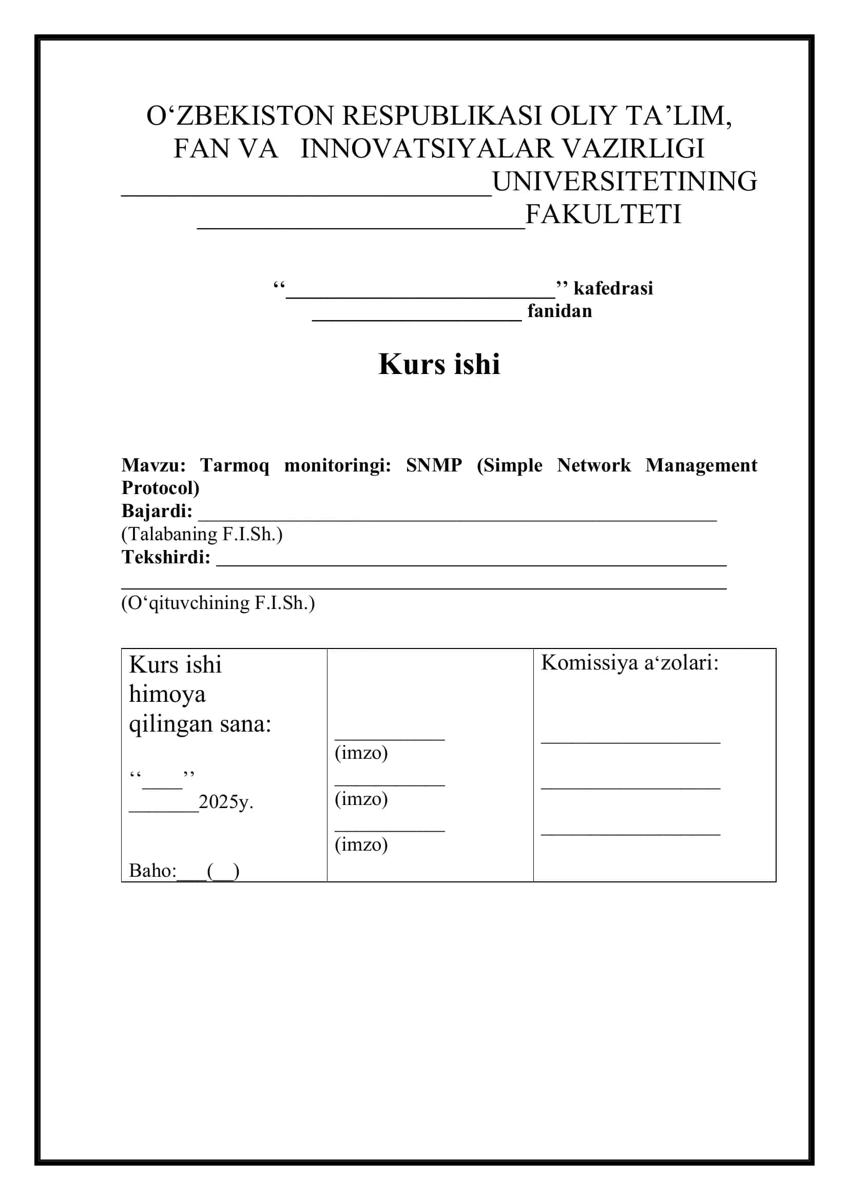 Tarmoq monitoringi: SNMP (Simple Network Management Protocol) 1