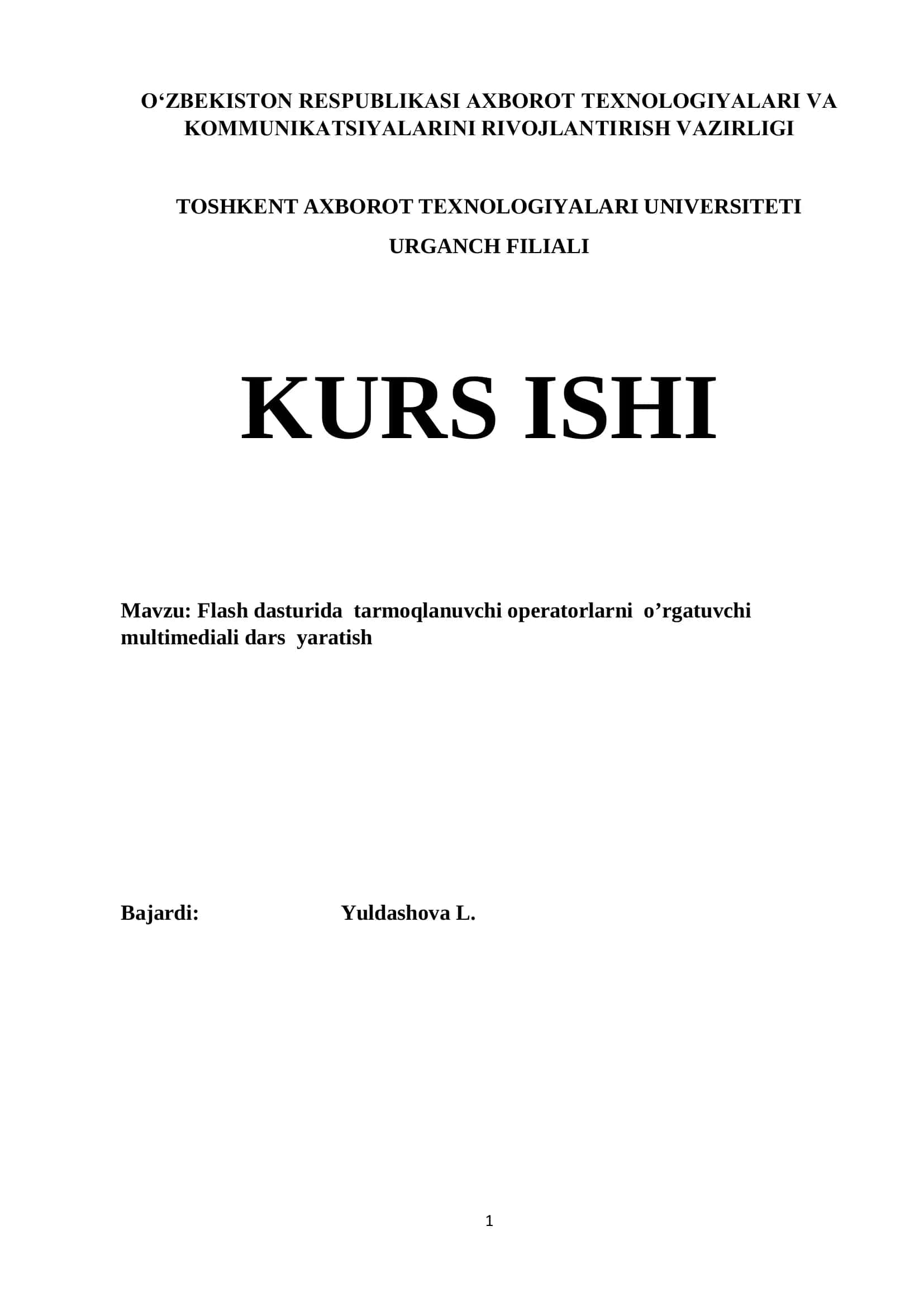 Flash dasturida tarmoqlanuvchi operatorlarni o’rgatuvchi multimediali dars yaratish 1