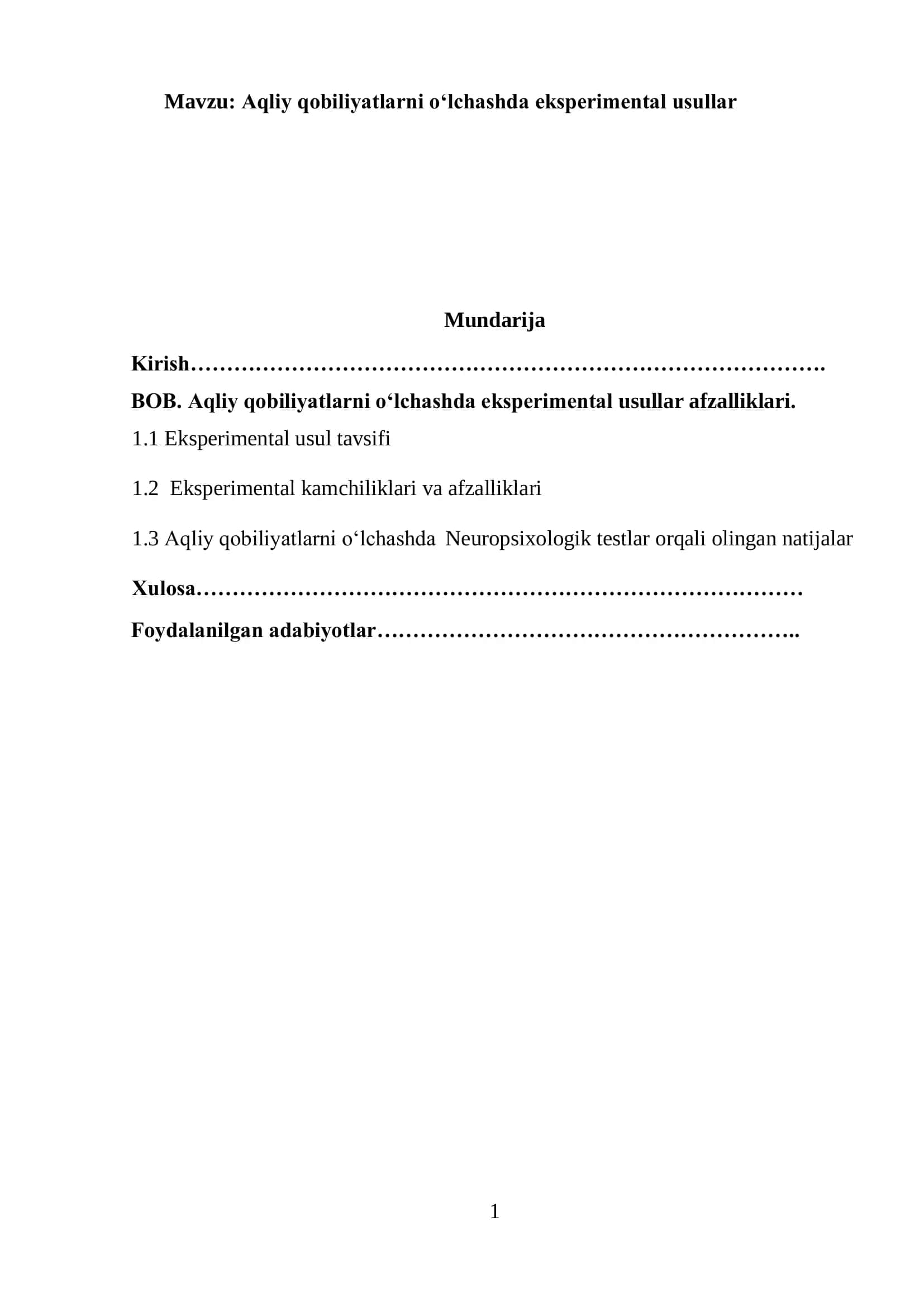 Aqliy qobiliyatlarni oʻlchashda eksperimental usullar 1