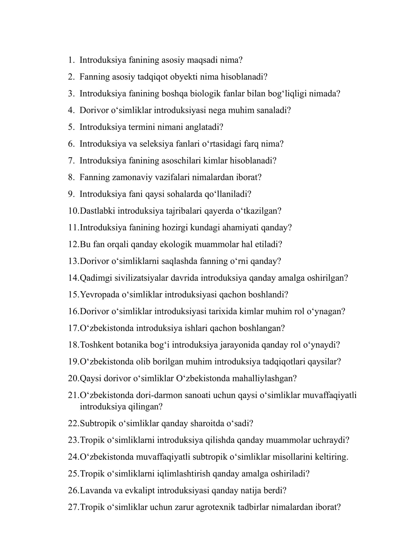 Introduksiya fanining asosiy maqsadi nima? 1