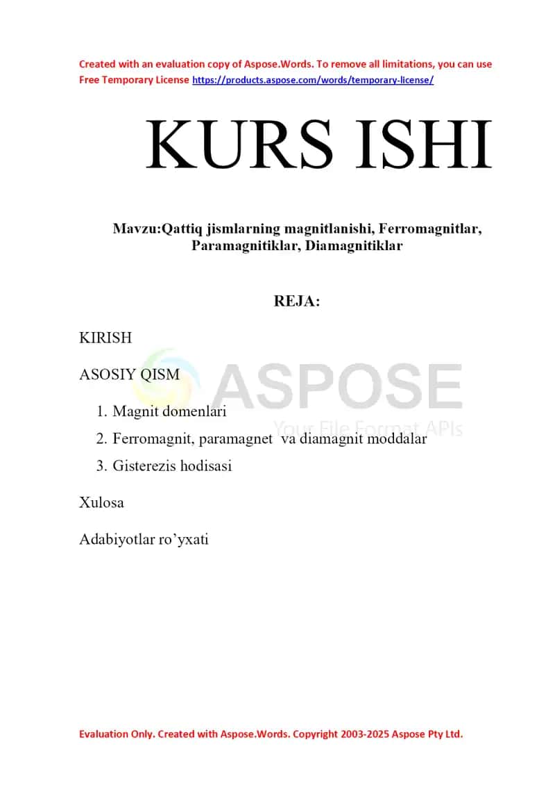 Qattiq jismlarning magnitlanishi, Ferromagnitlar, Paramagnitiklar, Diamagnitiklar 1