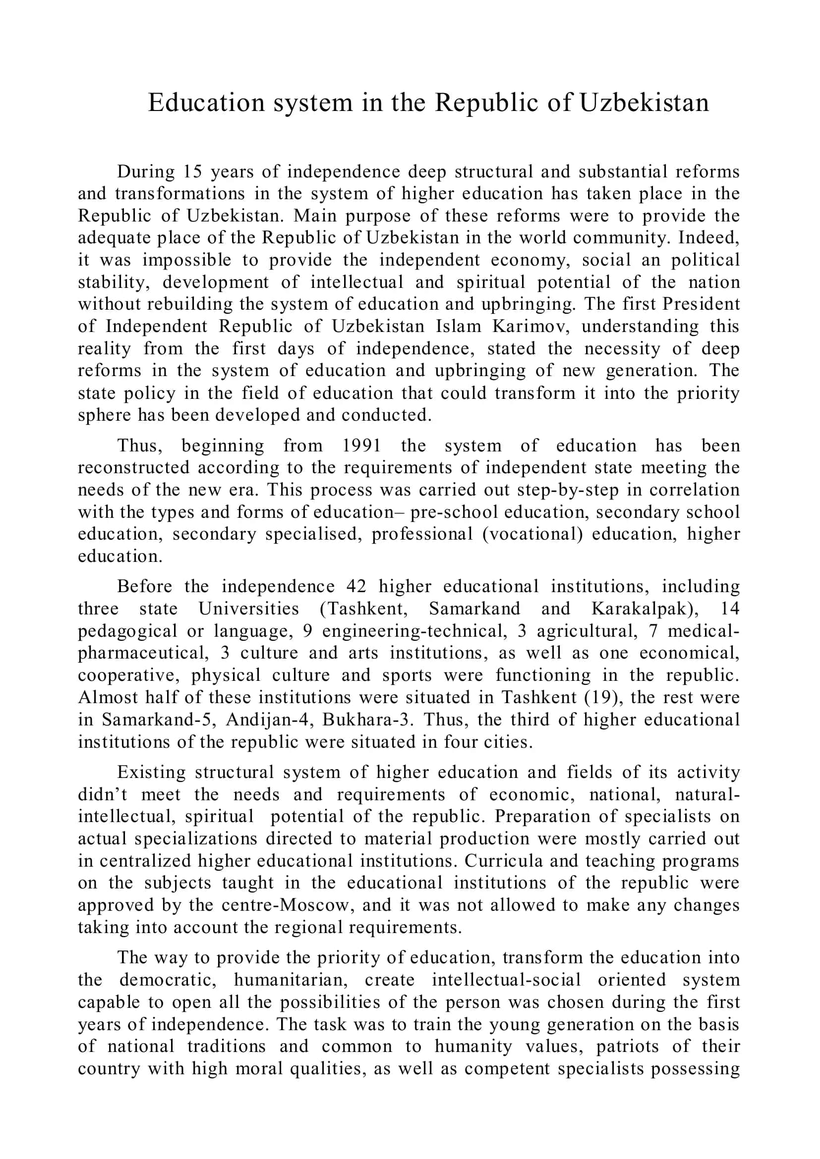 System of Education in Uzbekistan 1