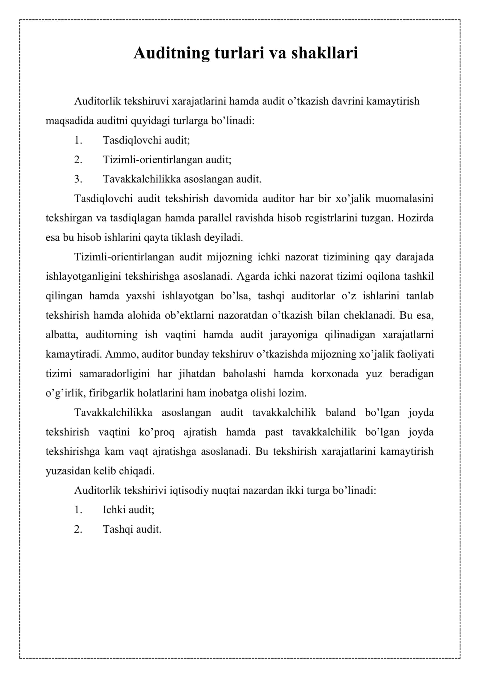 Auditning turlari va shakllari 1