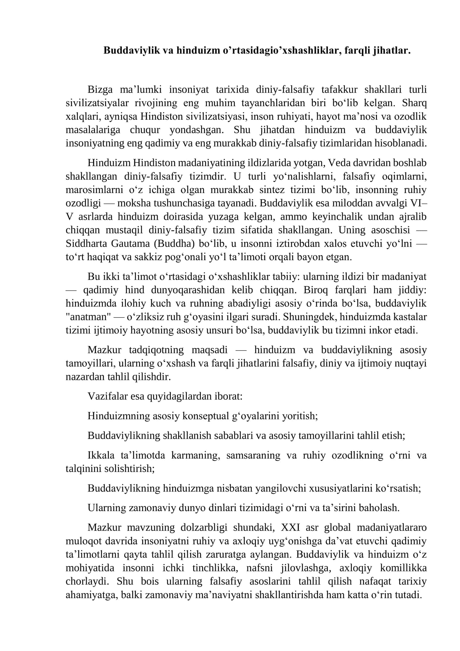 Hinduizm va Buddaviylik 1