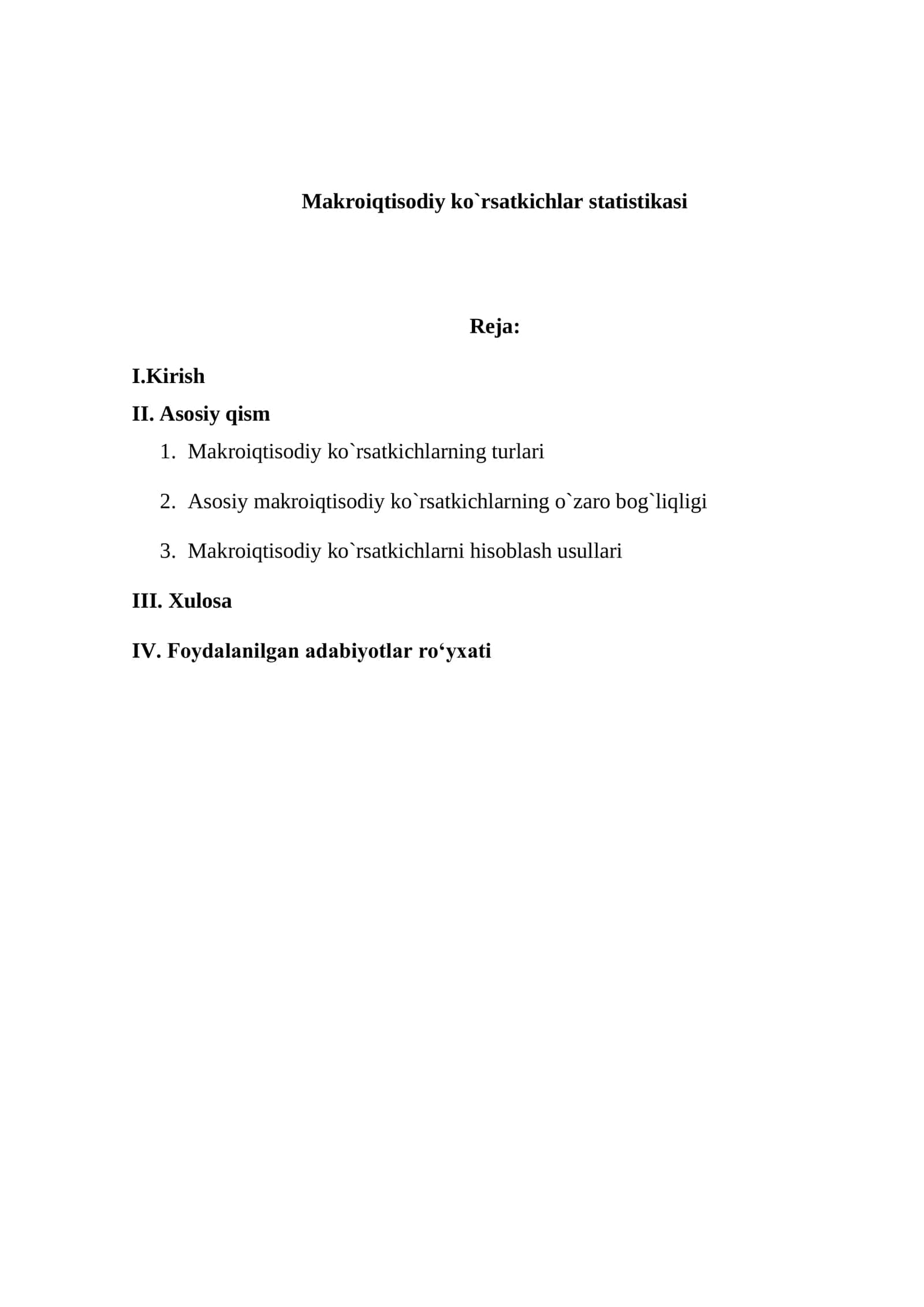 Makroiqtisodiy ko`rsatkichlar statistikasi 1