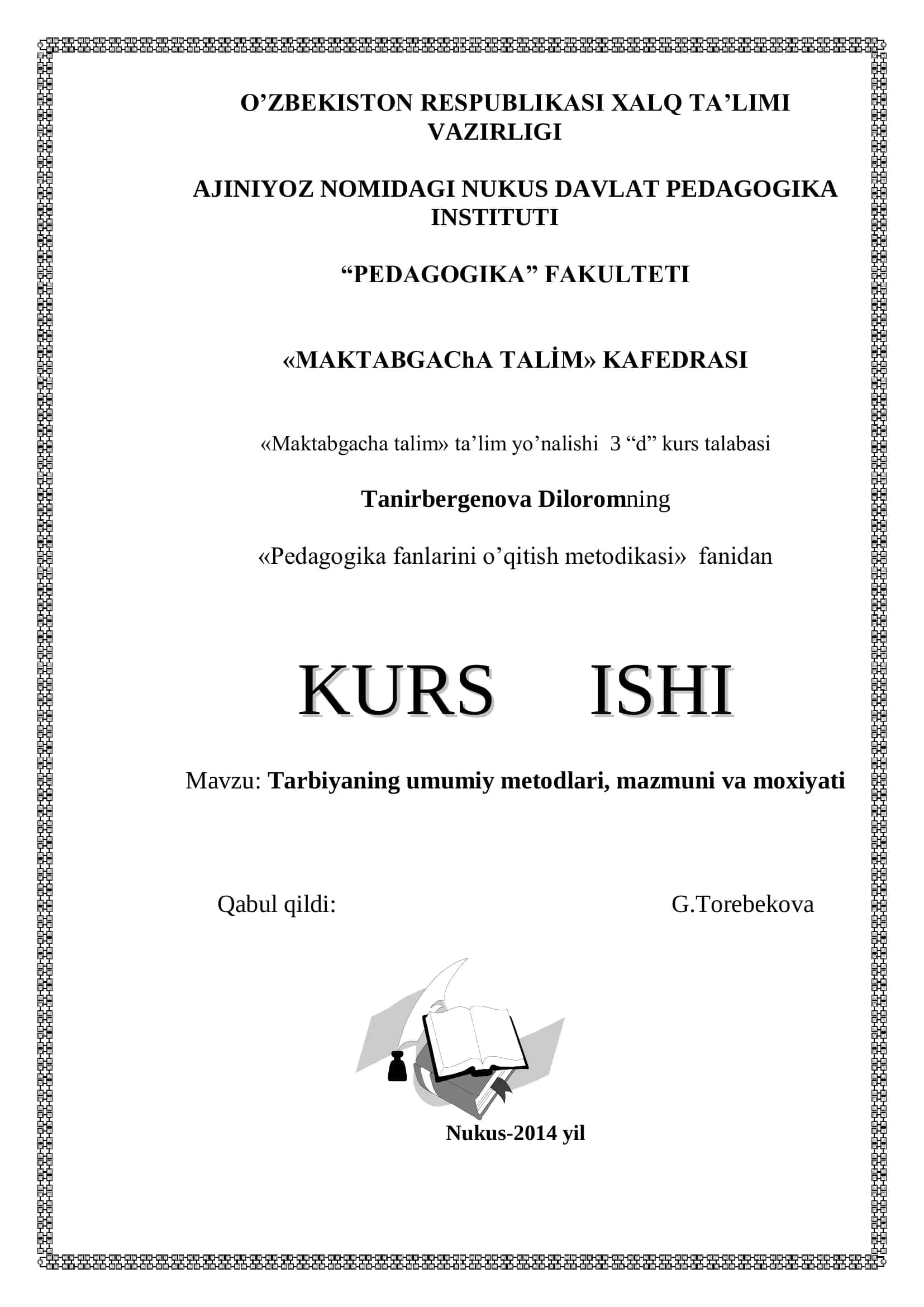 Pedagogika fanlarini o’qitish metodikasi 1