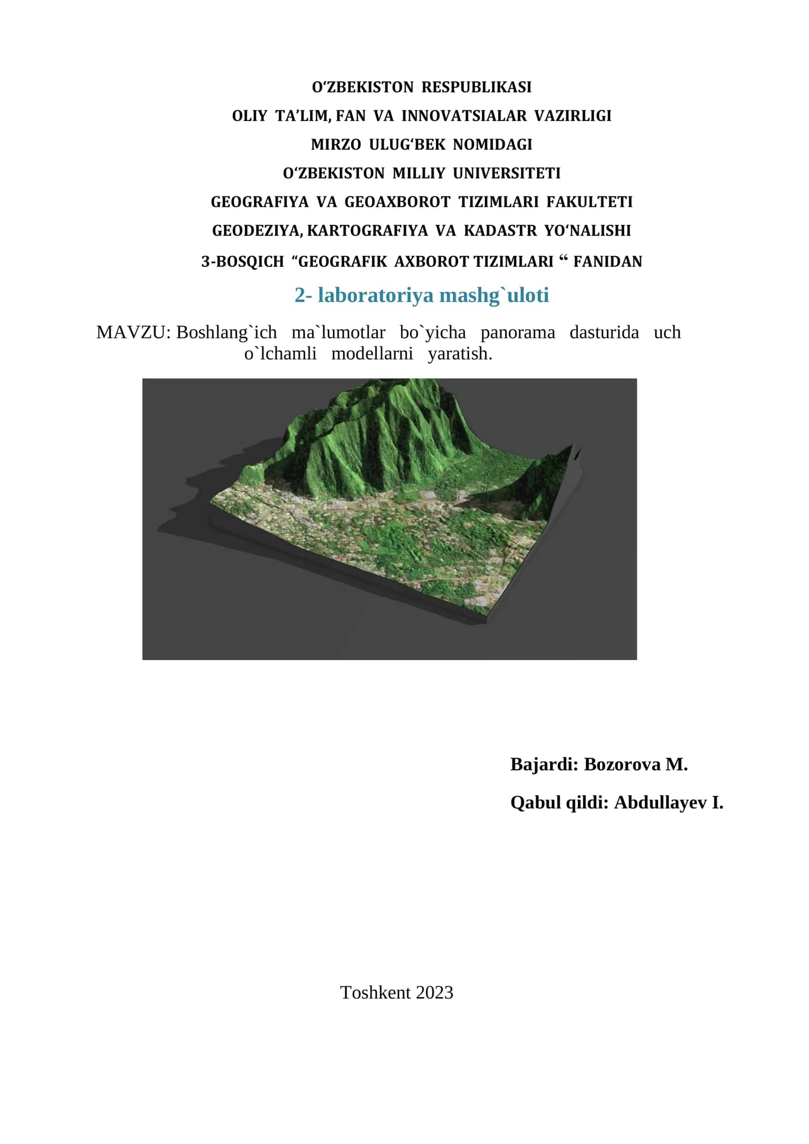 Boshlang`ich ma`lumotlar bo`yicha panorama dasturida uch o`lchamli modellarni yaratish. 1