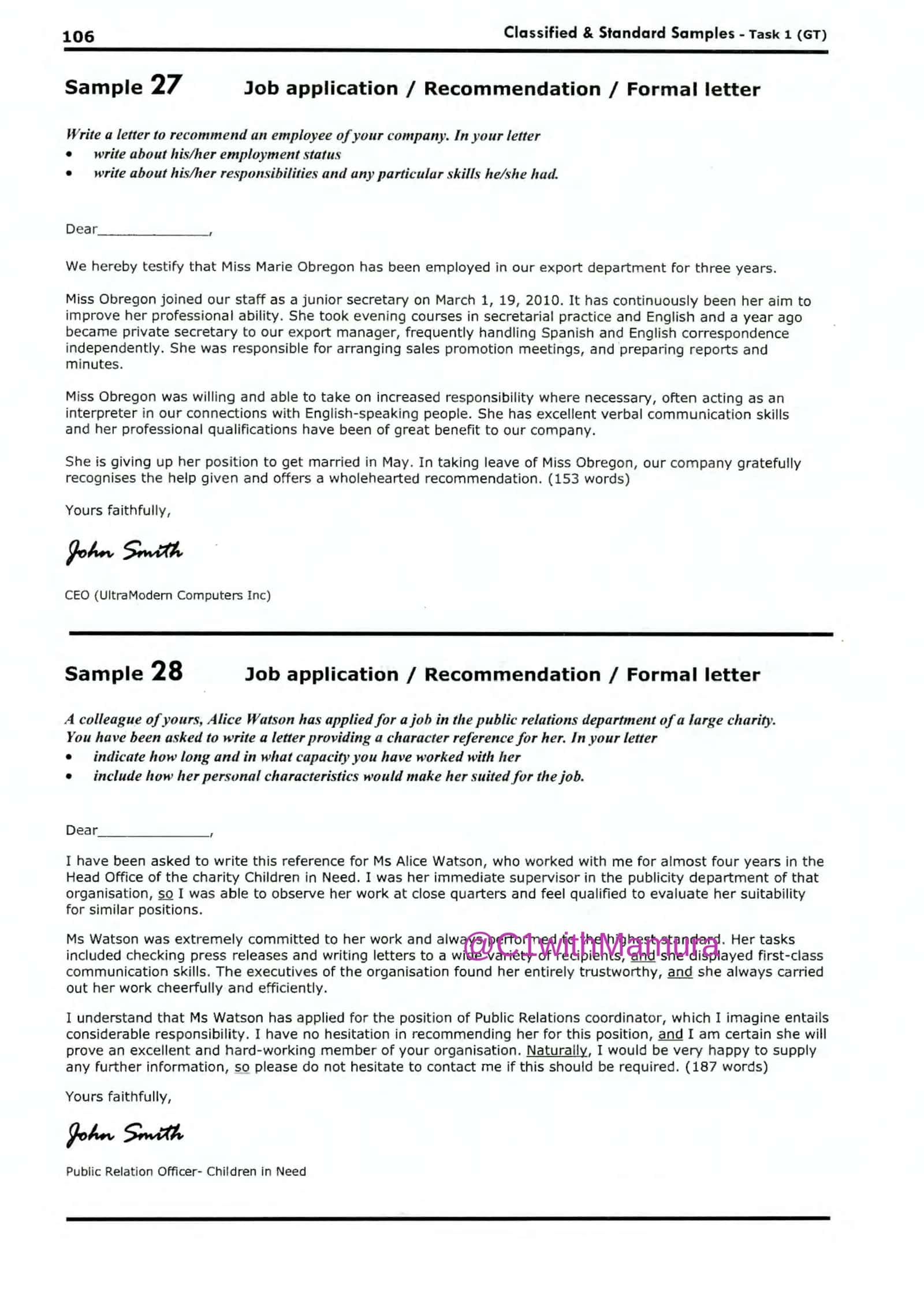 Job application I Recommendation I Formal letter 1