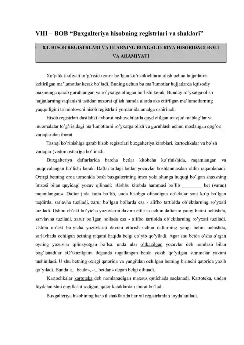 Buxgalteriya hisobning registrlari va shaklari