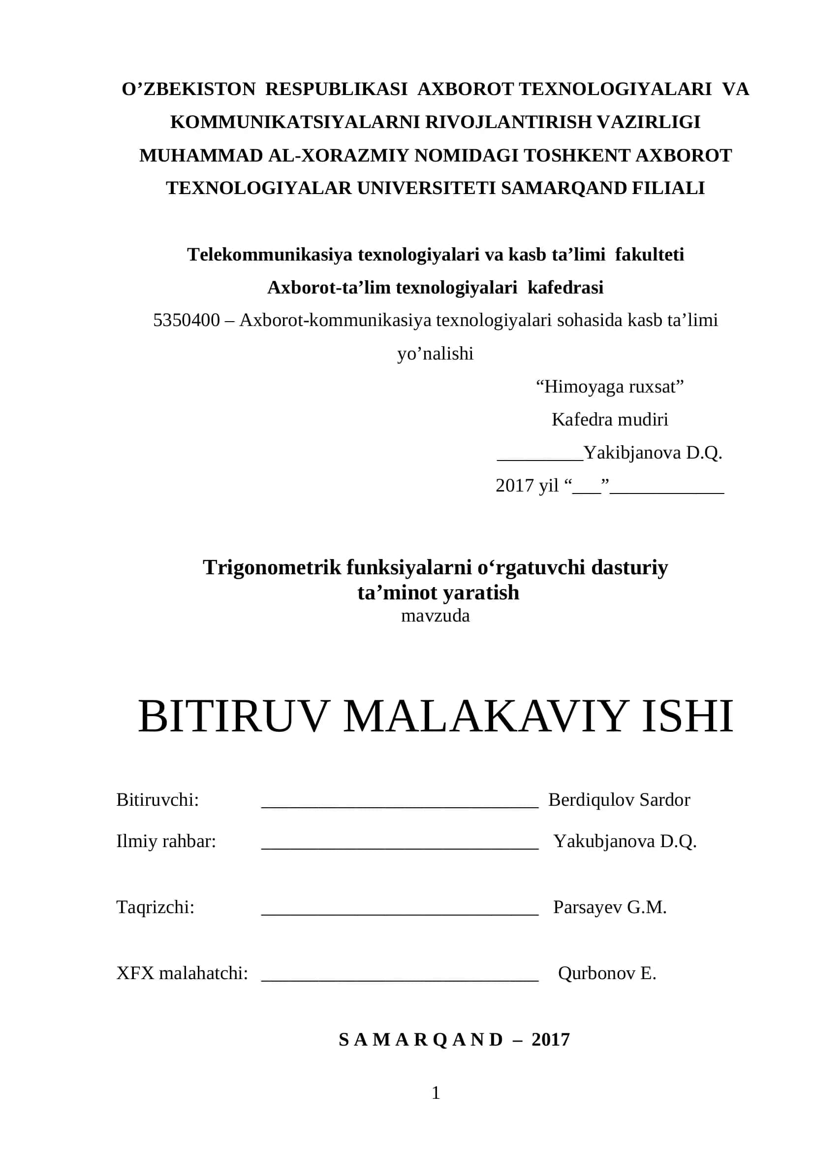 Trigonometrik funksiyalarni o‘rgatuvchi dasturiy ta’minot yaratish 1