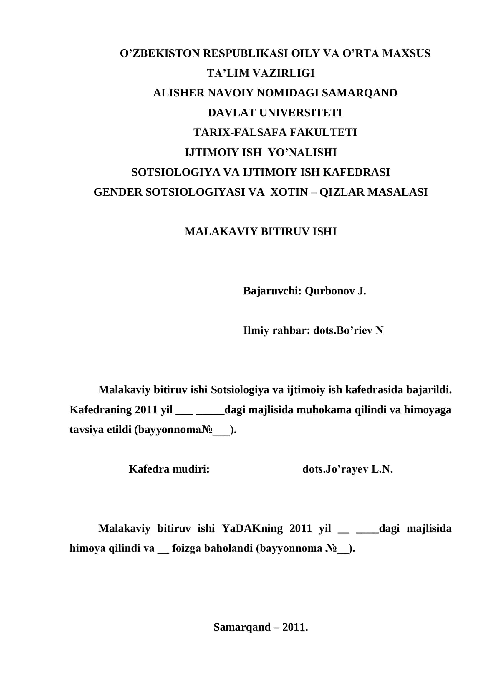 GENDER SOTSIOLOGIYASI VA XOTIN – QIZLAR MASALASI 1