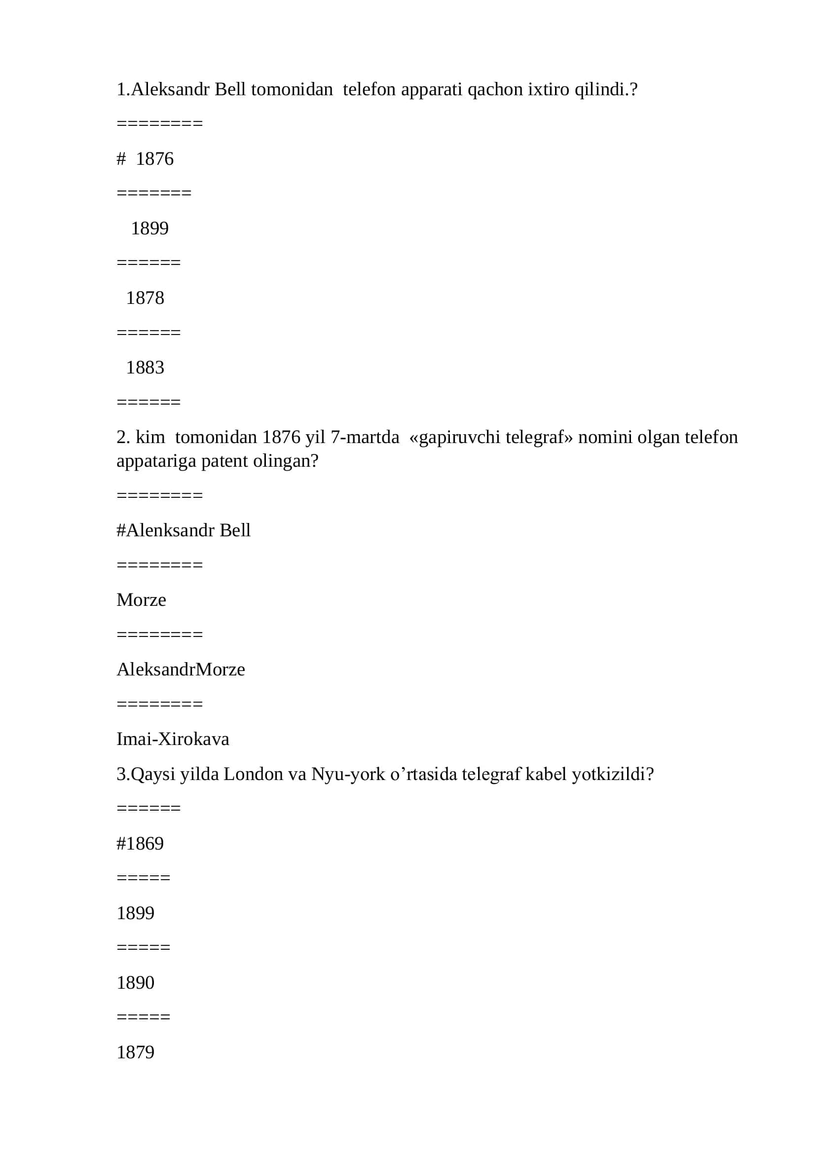 Axborot va kodlash nazariyasi test savollari javoblari 1