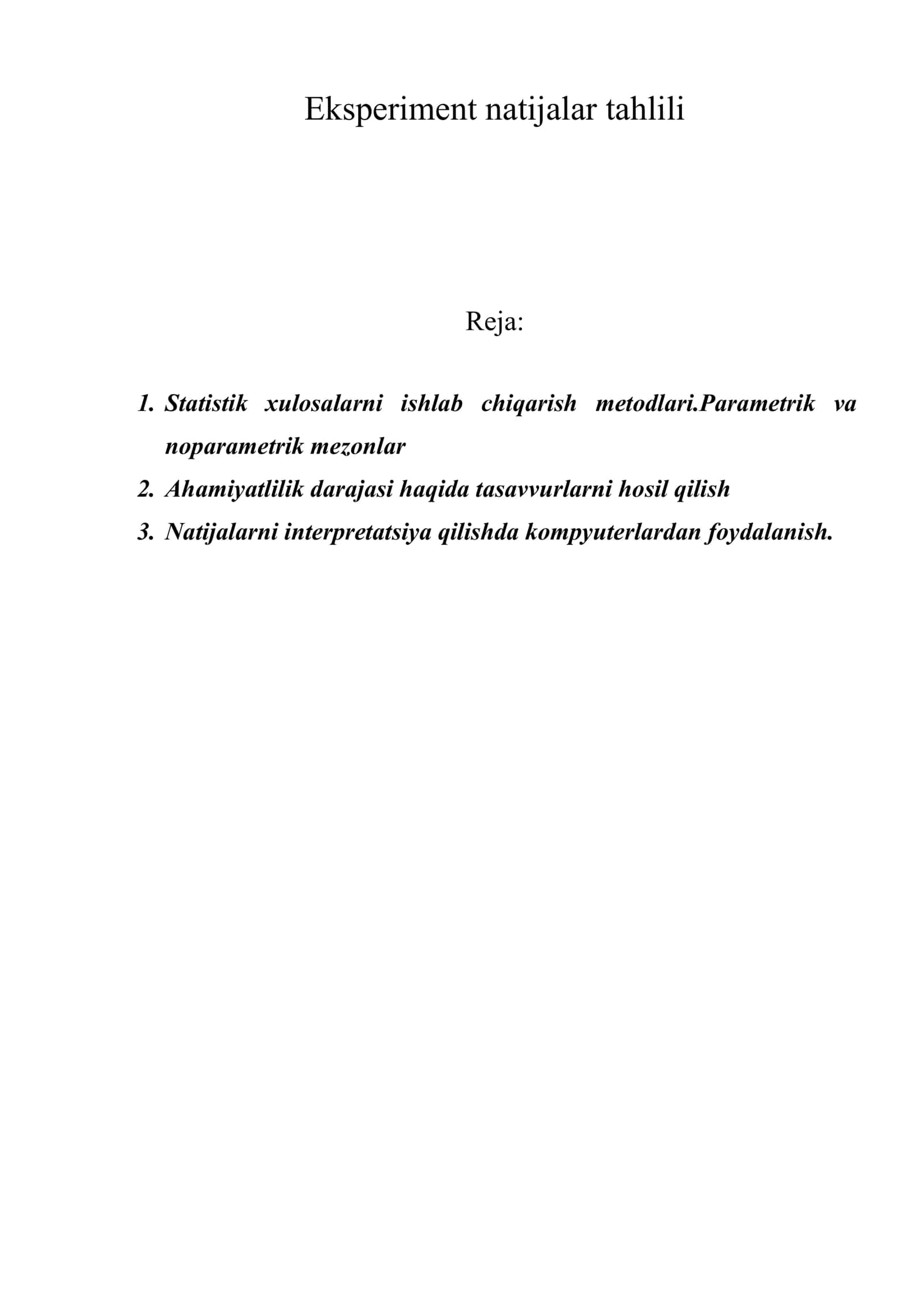 Eksperiment natijalar tahlili 1
