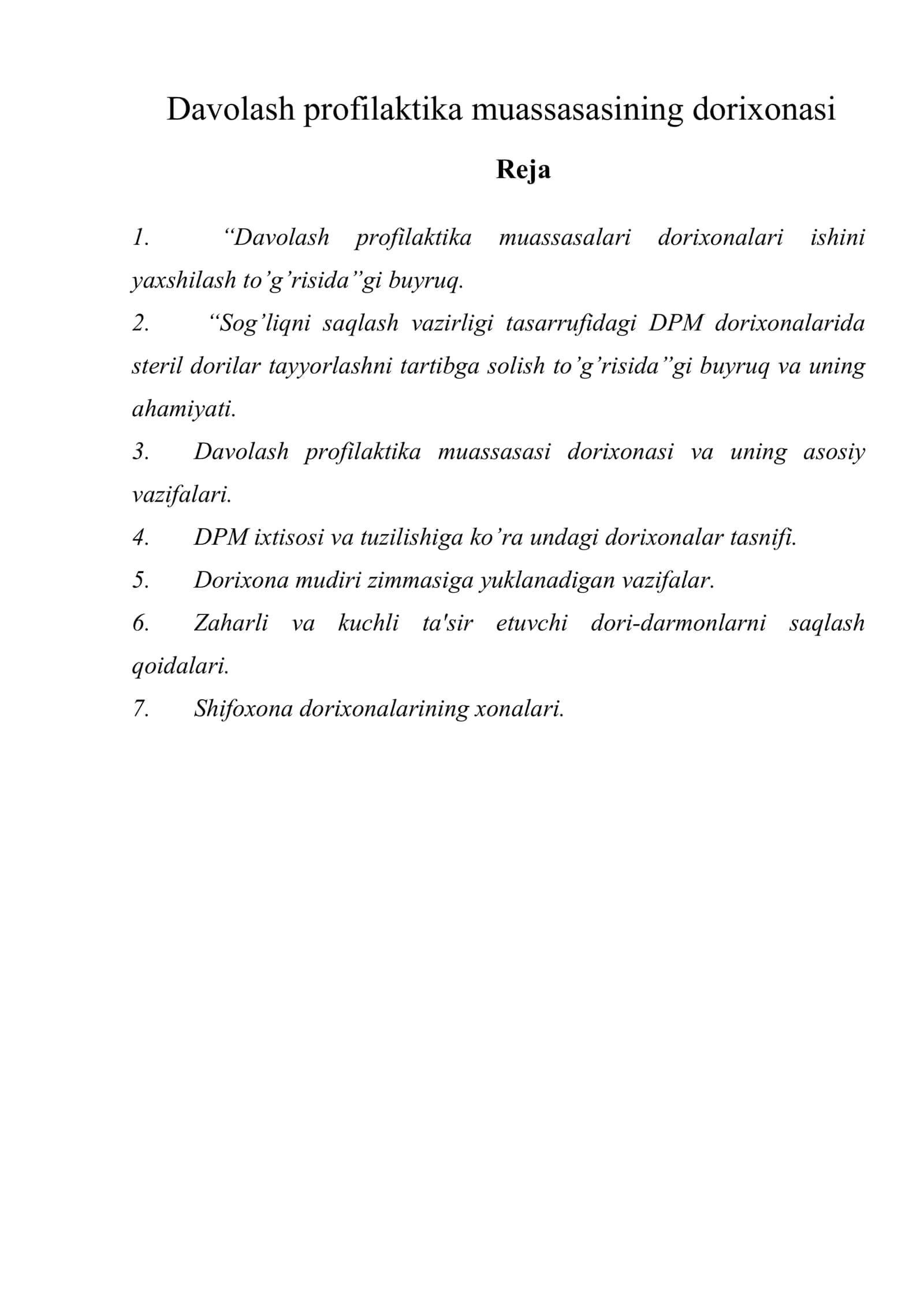 Davolash profilaktika muassasasining dorixonasi 1