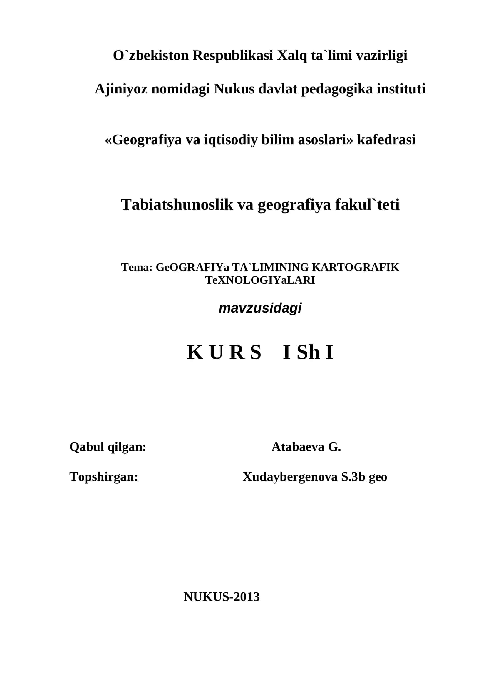 Geografiya ta`limining kartografik texnologiyalari 1