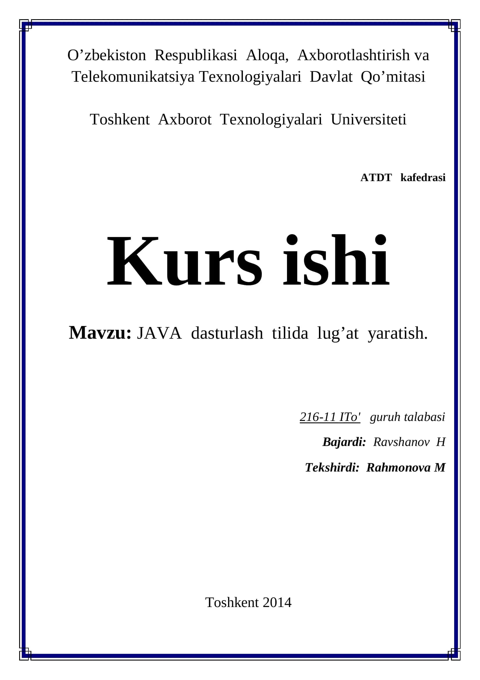 JAVA dasturlash tilida lug’at yaratish 1