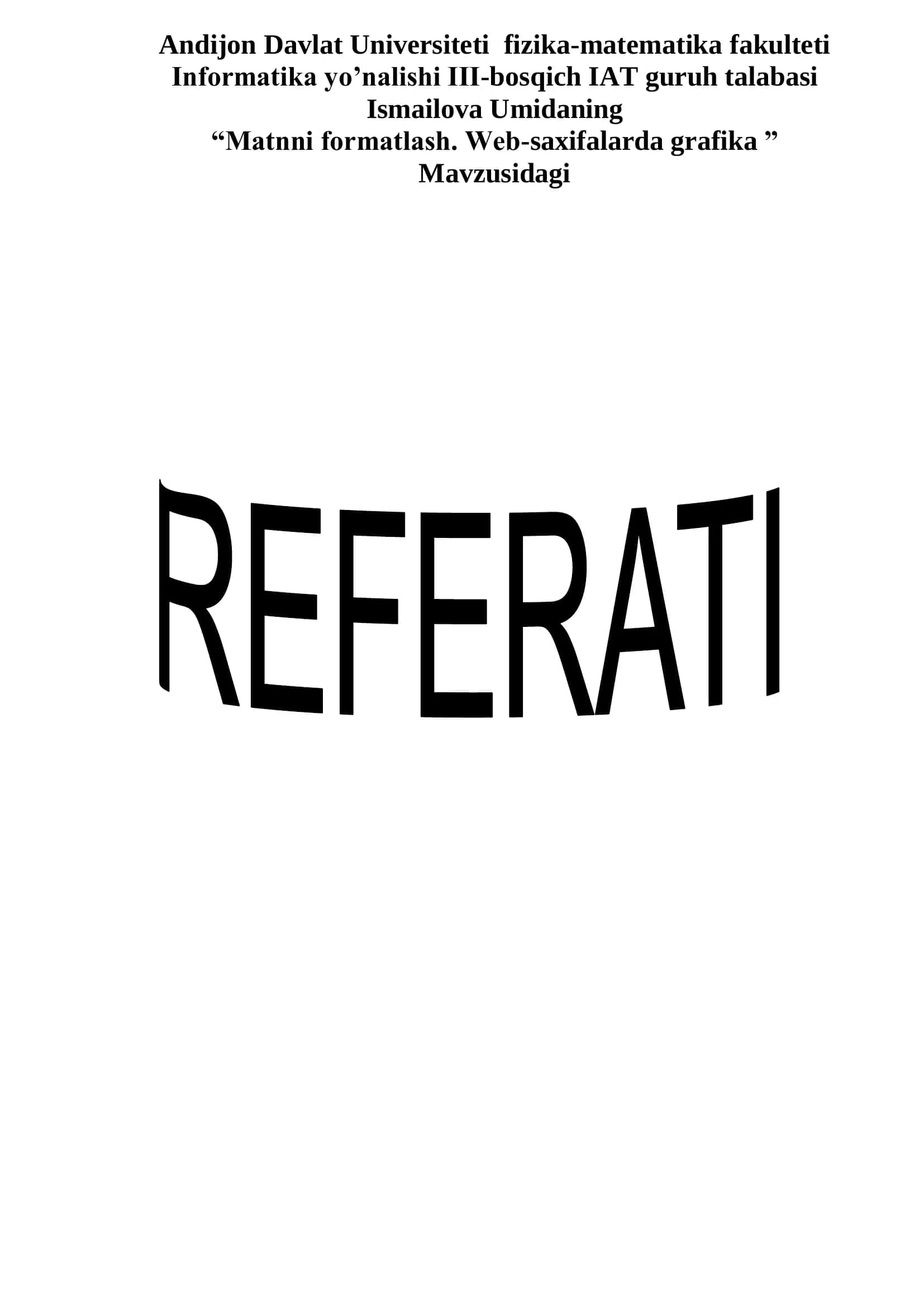 Matnni formatlash. Wеb-saxifalarda grafika 1