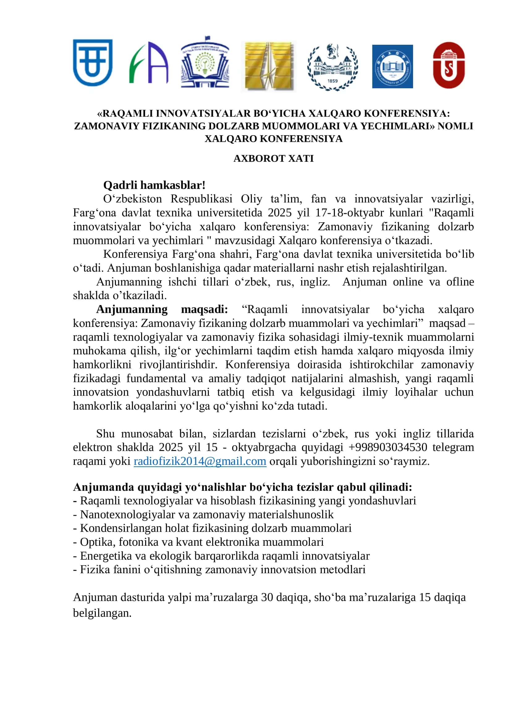 Zamonaviy Fizikaning Dolzarb Muommolari va Yechimlari 1