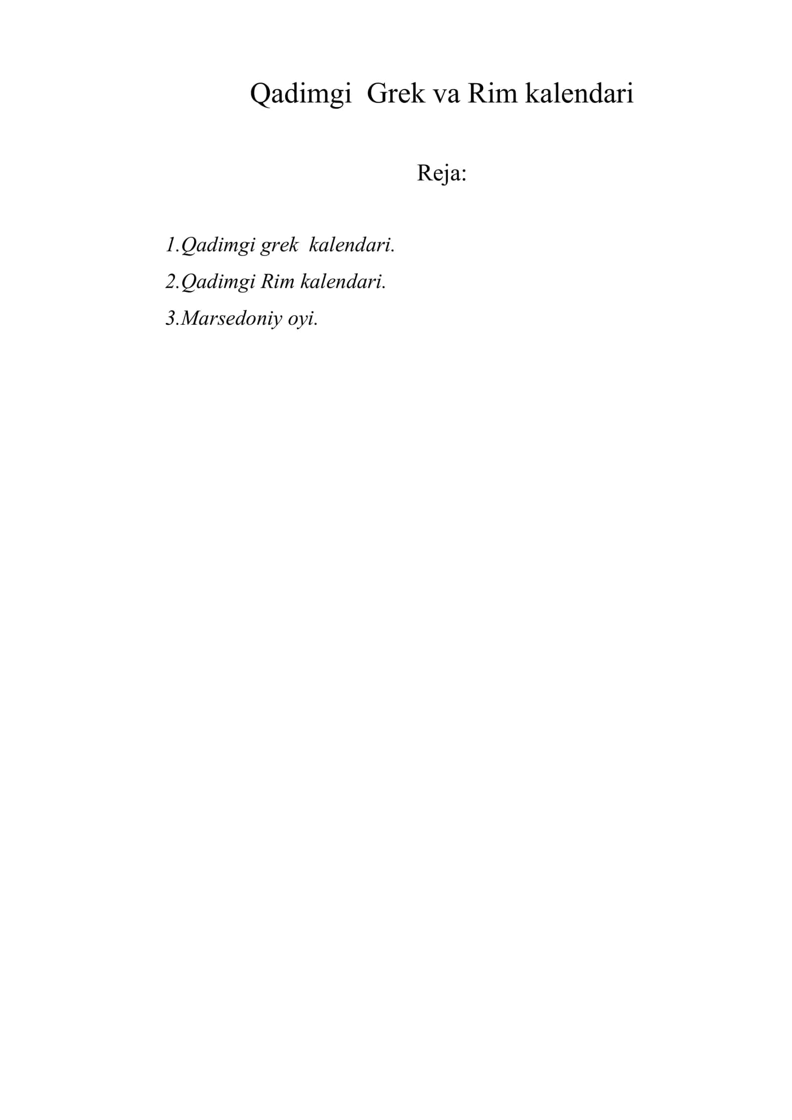 Qadimgi Grek va Rim kalendari 1