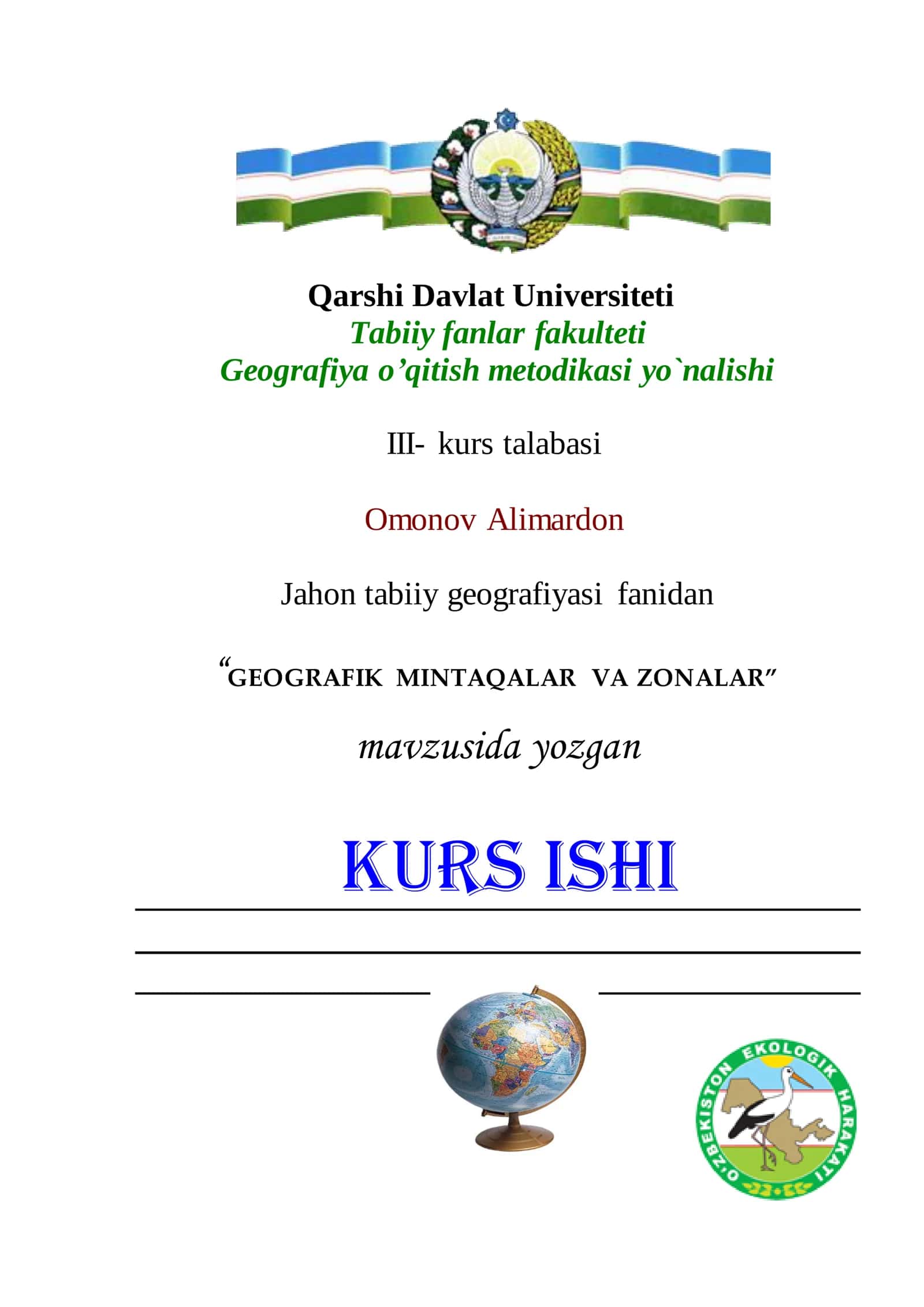 Geografiya o'qitish metodikasi yo'nalishi 1