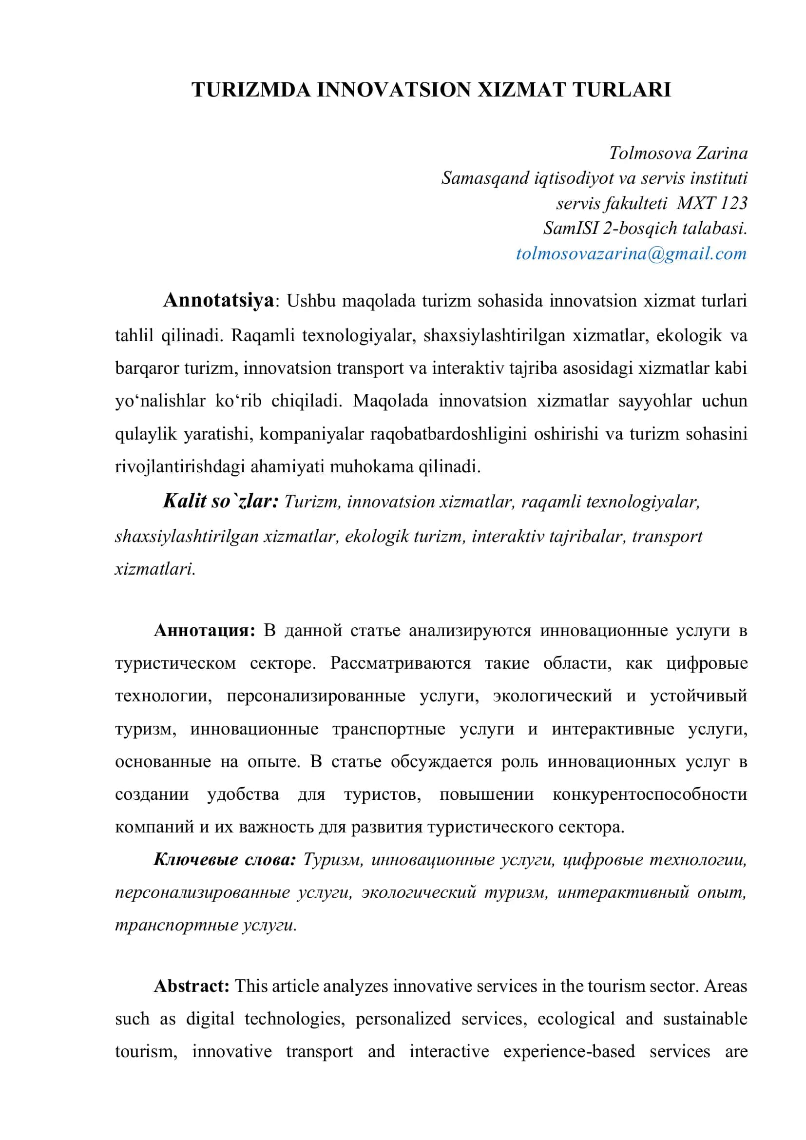 TURIZMDA INNOVATSION XIZMAT TURLARI 1