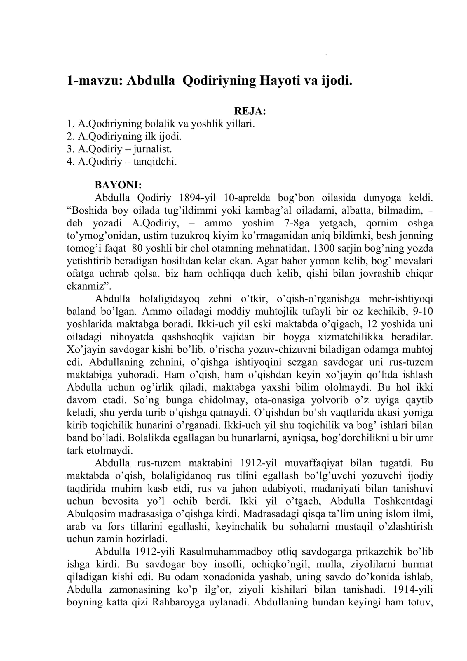 Abdulla Qodiriyning Hayoti va ijodi 1