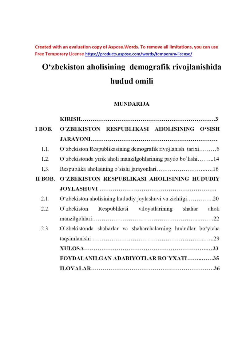 Oʻzbekiston aholisining demografik rivojlanishida hudud omili 1