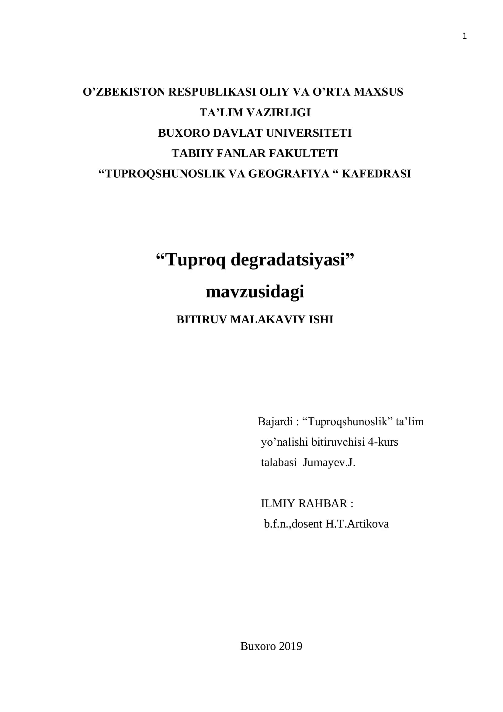Malakaviy ish "Tuproq degradatsiyasi" 1