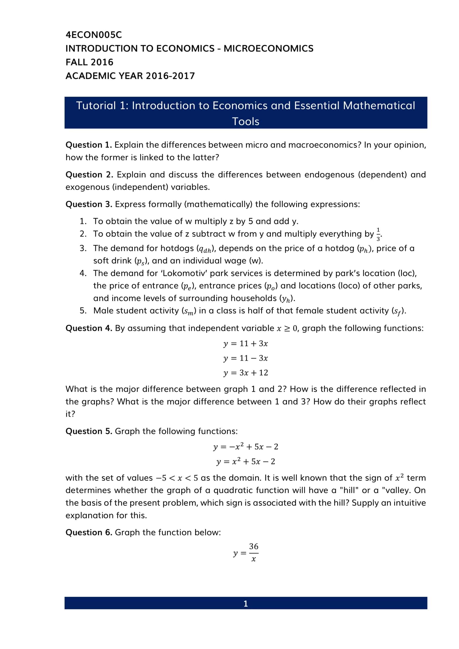 INTRODUCTION TO ECONOMICS - MICROECONOMICS 1
