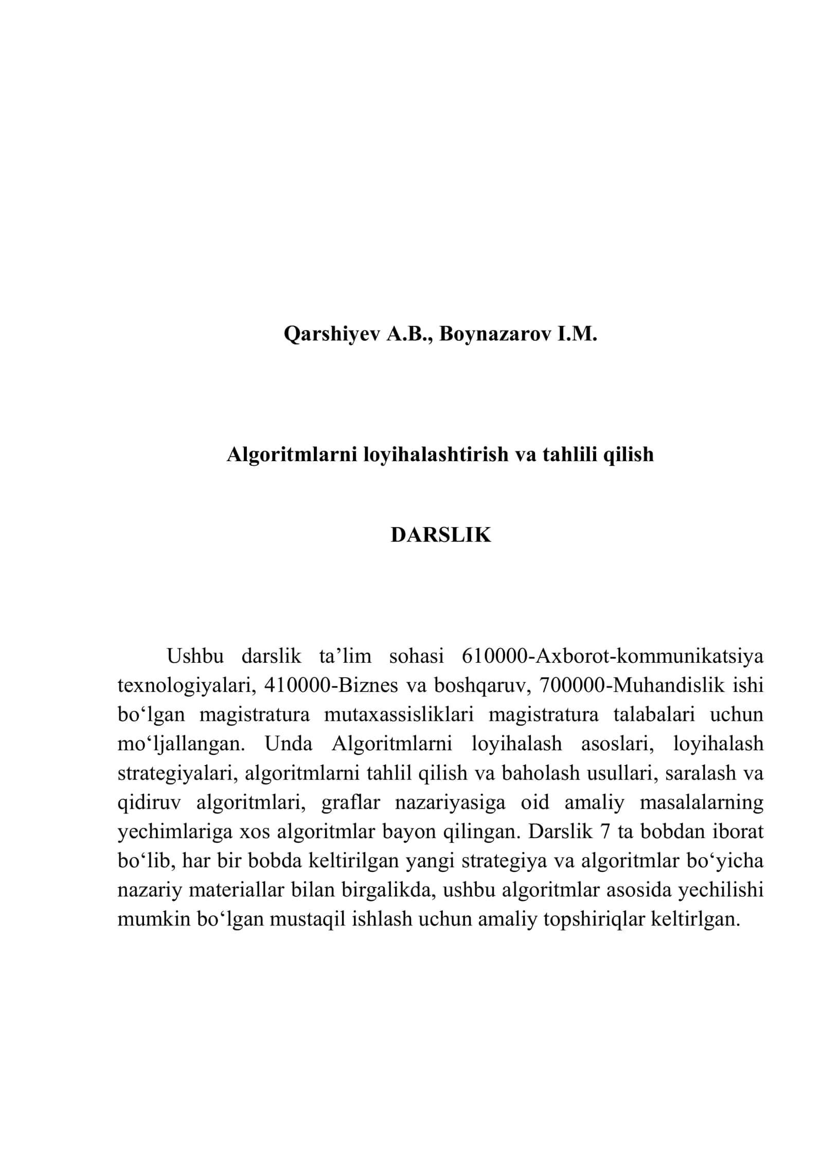 Algoritmlarni loyihalashtirish va tahlili qilish 1