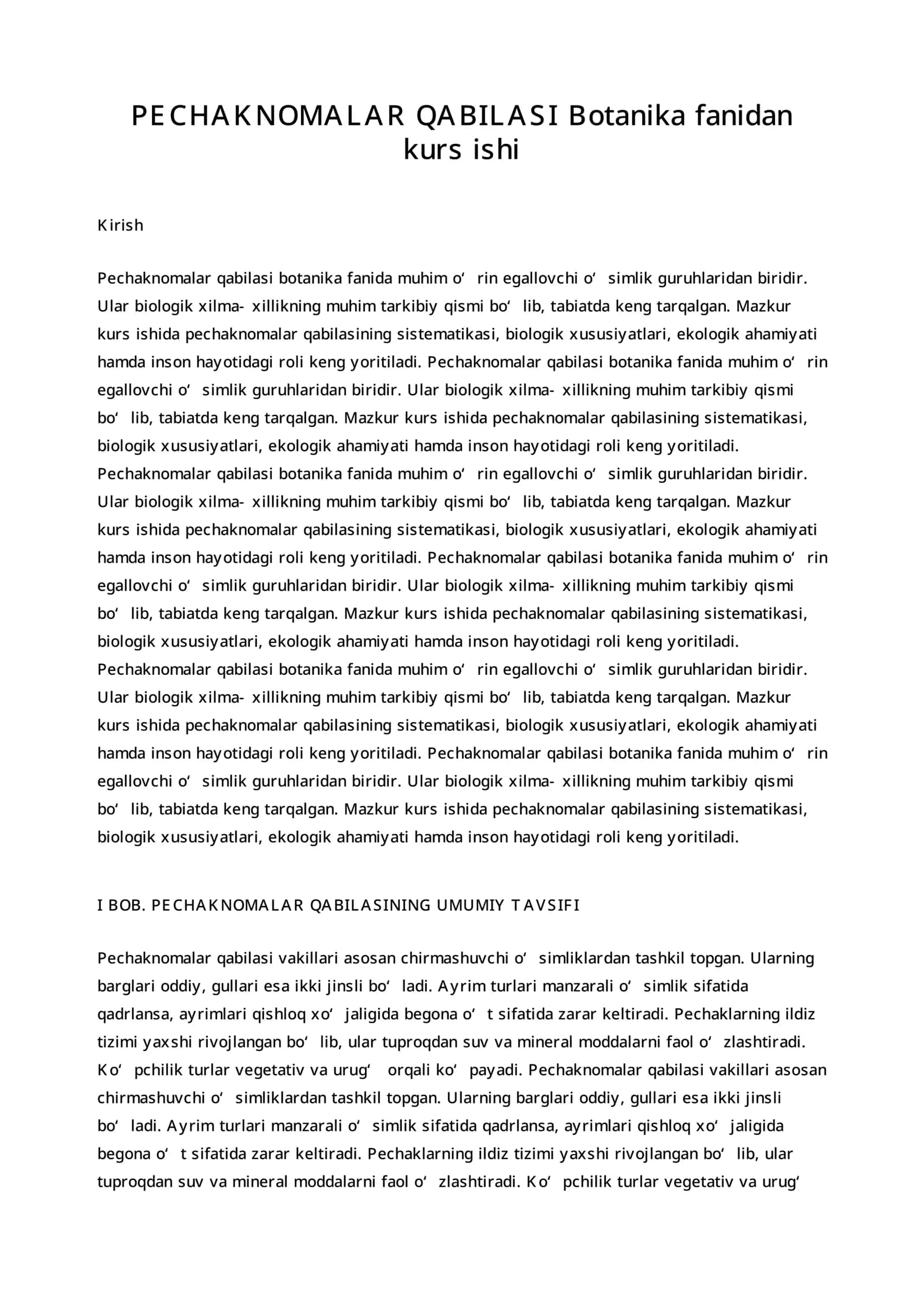 PECHAKNOMALAR QABILASI Botanika fanidan kurs ishi 1