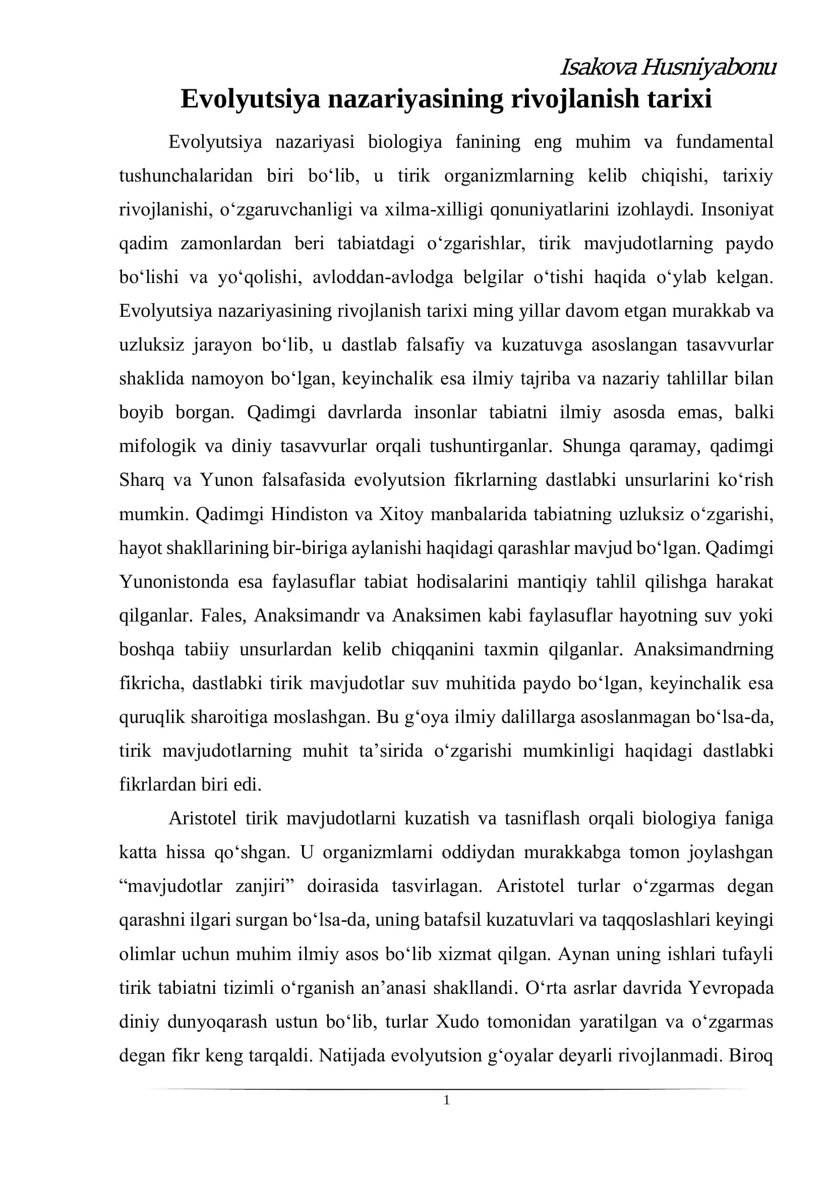 Evolutsiya rivojlanish tarixi 1