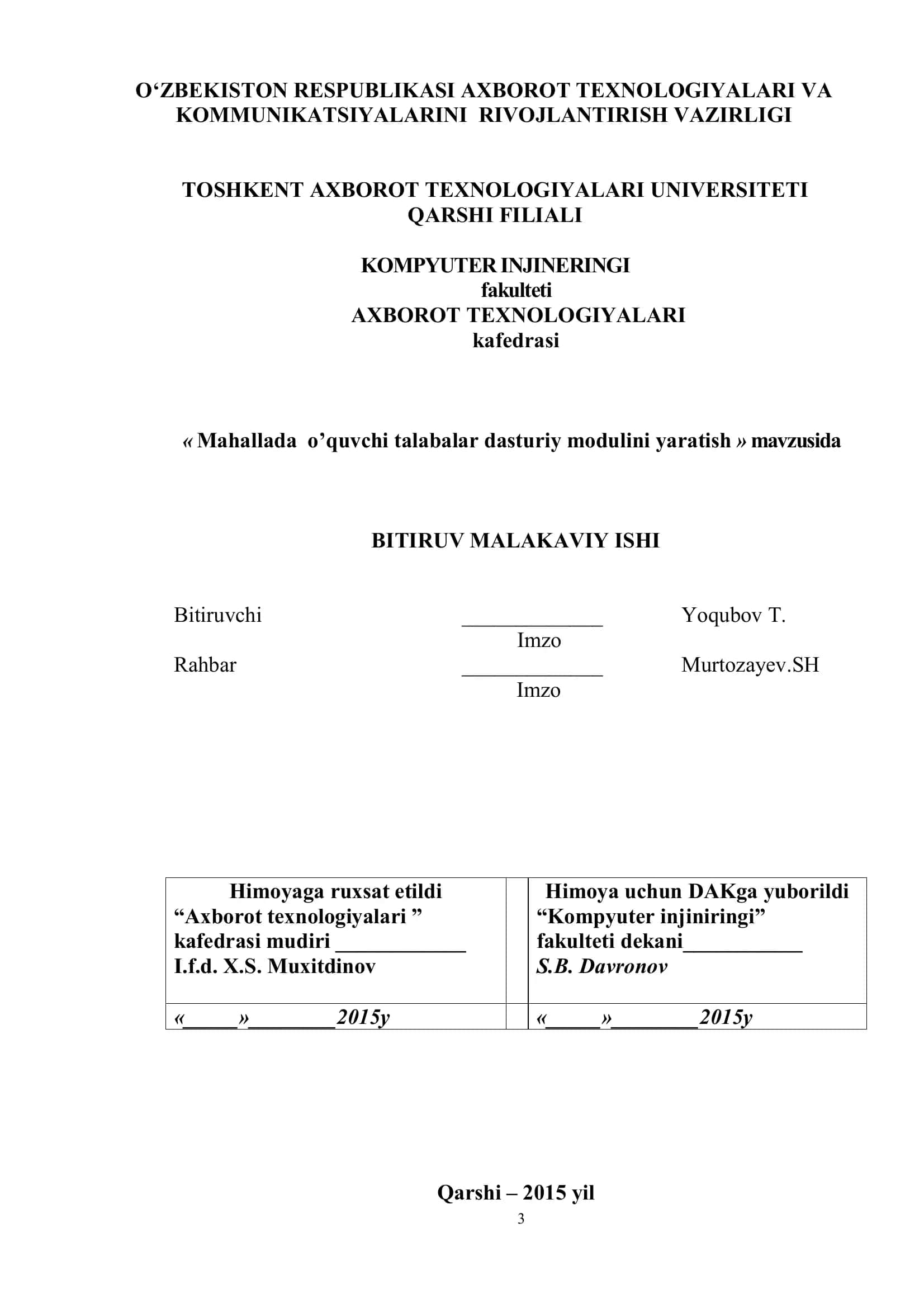 Mahallada o’quvchi talabalar dasturiy modulini yaratish 1