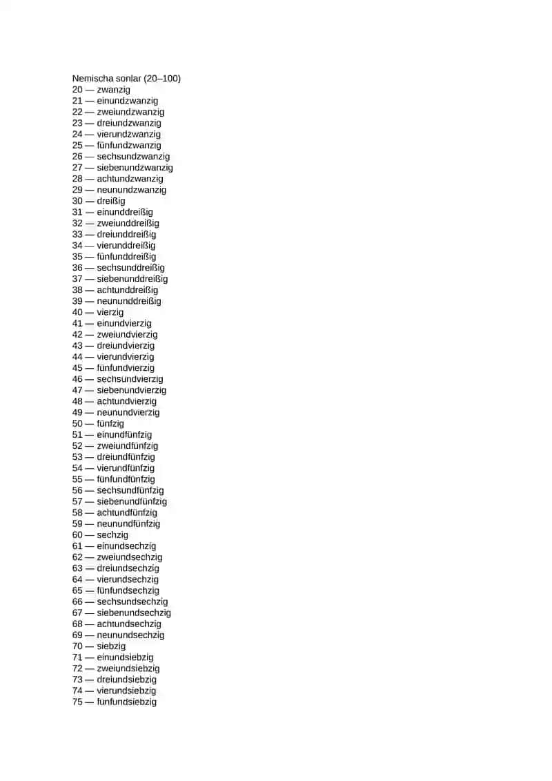 Nemischa sonlar (20-100)
