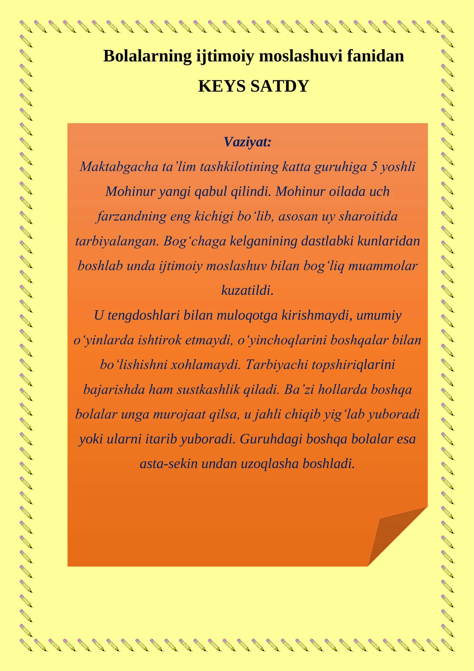 Bolalarning ijtimoiy moslashuvi fanidan 1