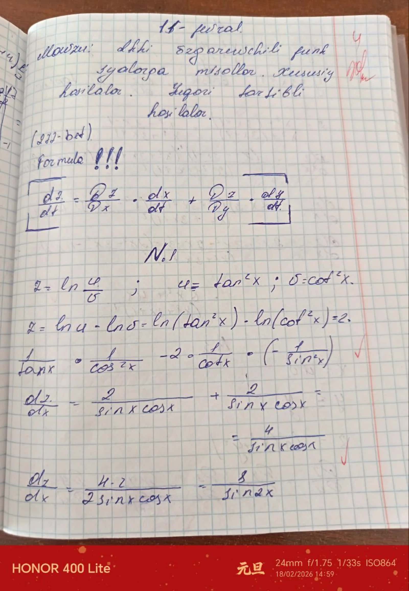 Ikki o'zgaruvchi funksyalarga oid misollar 1