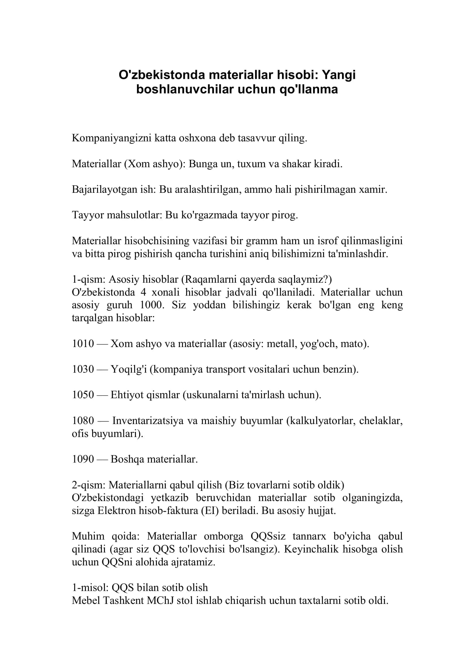 Materiallar hisobi: Yangi boshlanuvchilar uchun qo'llanma 1