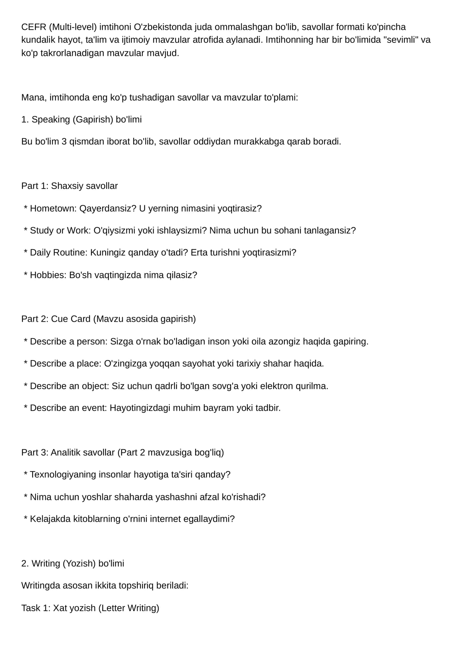 CEFR (Multi-level) imtihoni O'zbekistonda 1