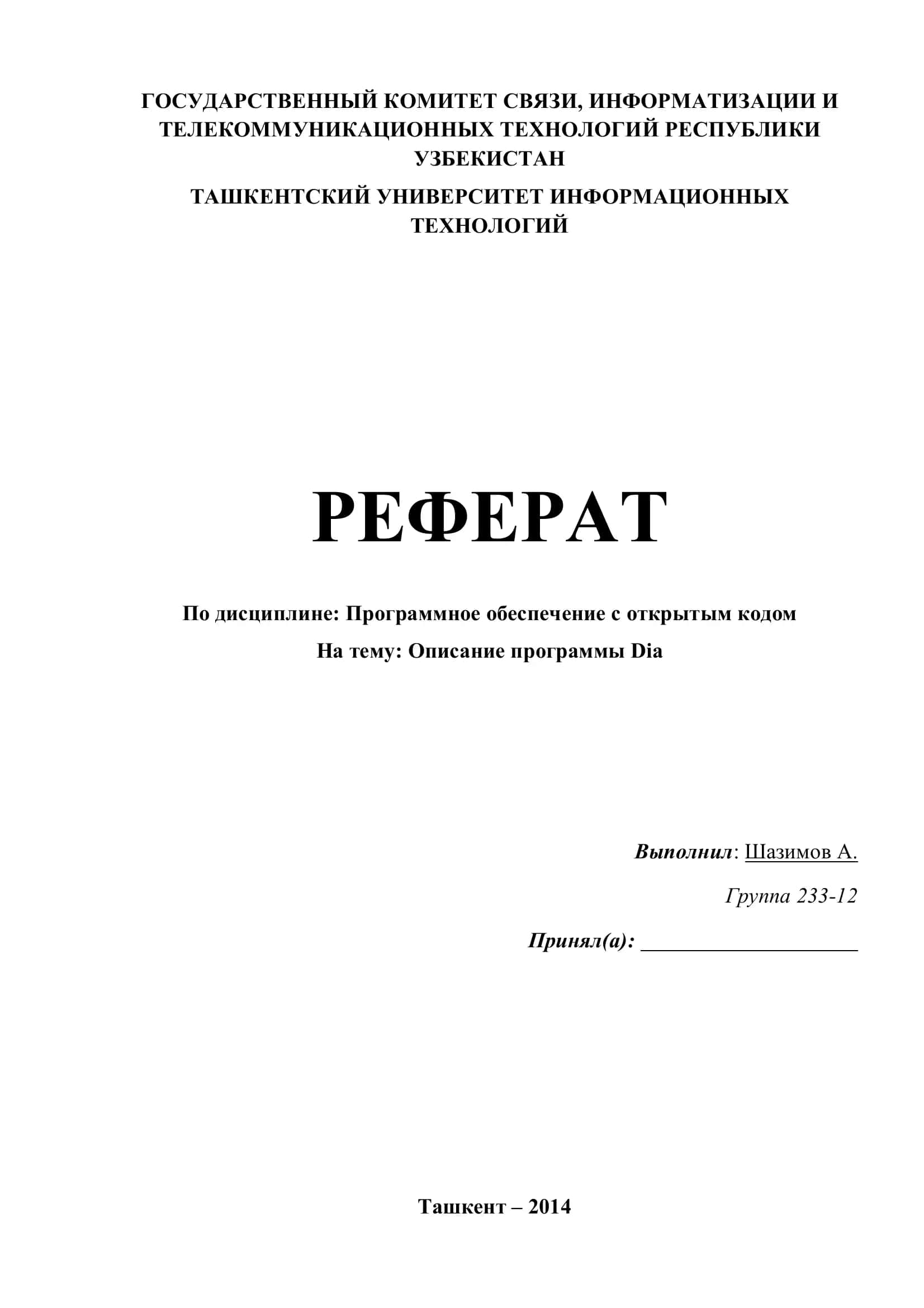Реферат по программному обеспечению Dia 1